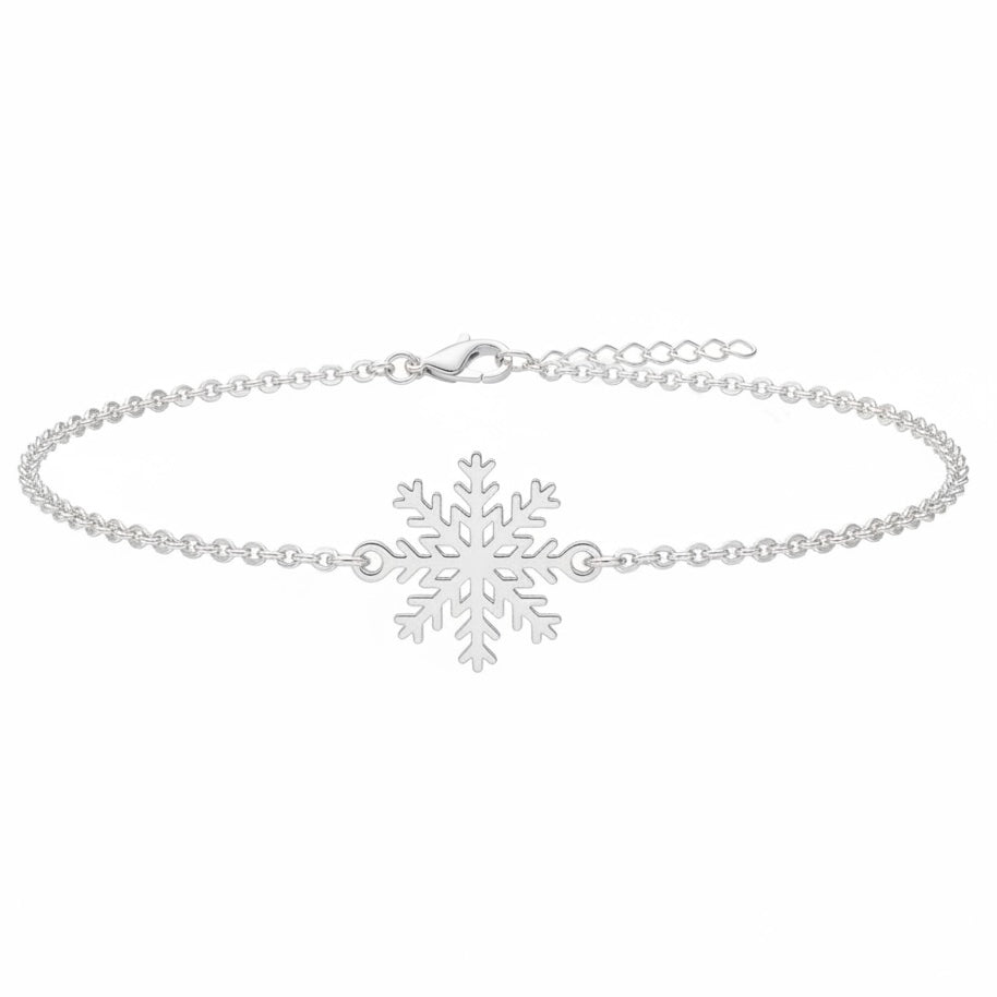 Brățară fină din argint 925, cu un fulg de nea de 15 mm pe un lanț subțire de 1 mm, lungime 14+4 cm.