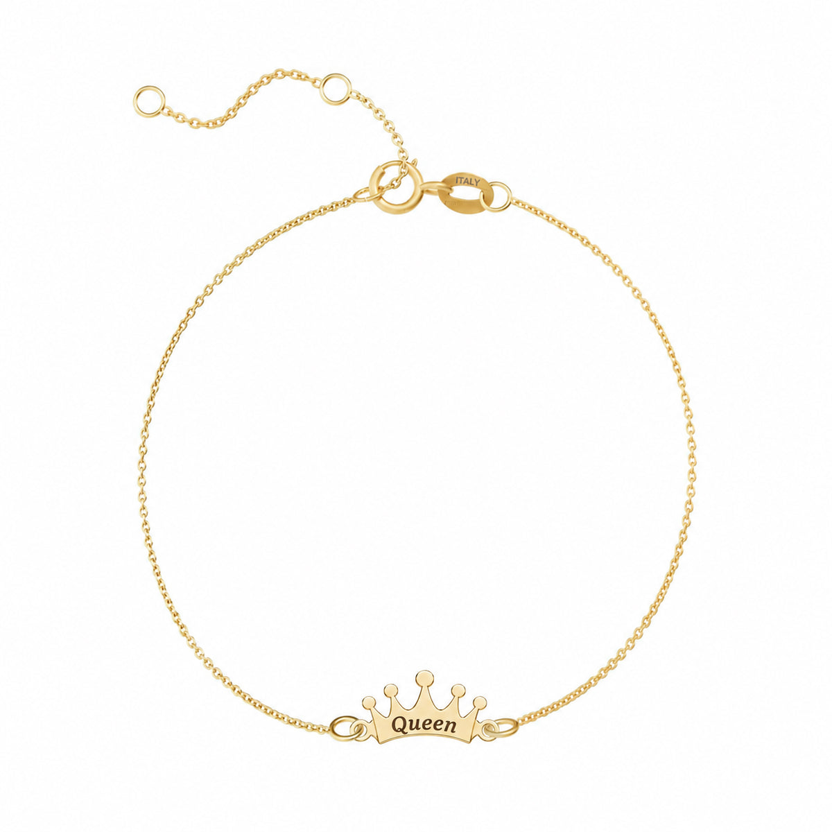 Charm din aur galben 8K (333) pentru bratara Petite Reine, in forma de coroana regala stilizata cu varfuri decorative si baza curbata, pandantiv coronita de printesa personalizabil prin gravura MAISON Stéphanie