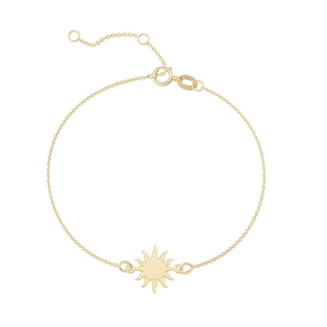 Charm din aur galben 8K (333) sau 14K (585) pentru bratara Sun Dance, in forma de soare stilizat cu centru circular si raze ondulate curbate, pandantiv solar cu design boem MAISON Stéphanie