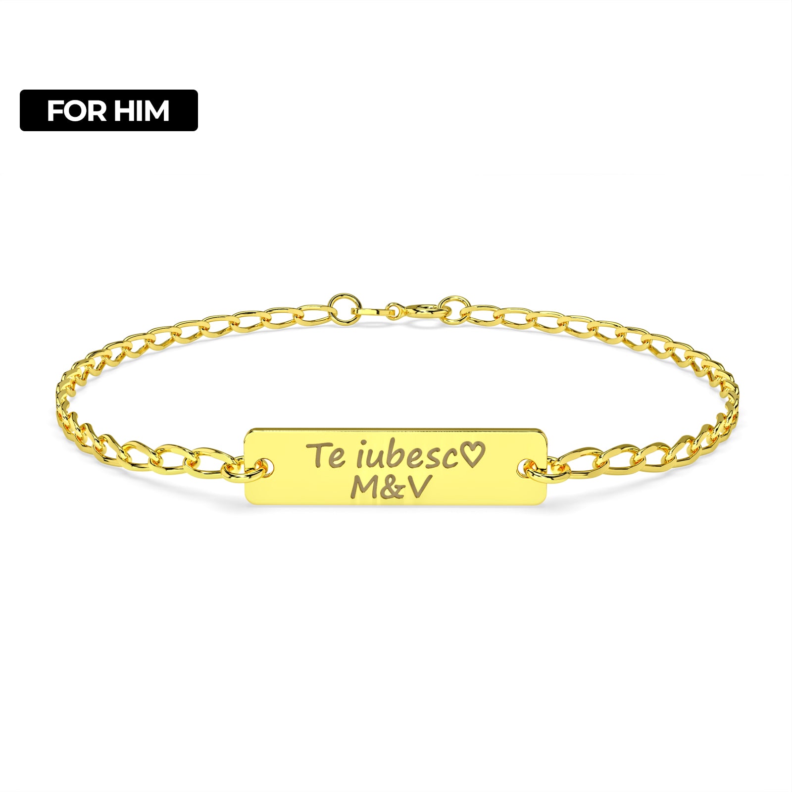 bratara argint placat cu aur cu placuta gravata personalizata barbati