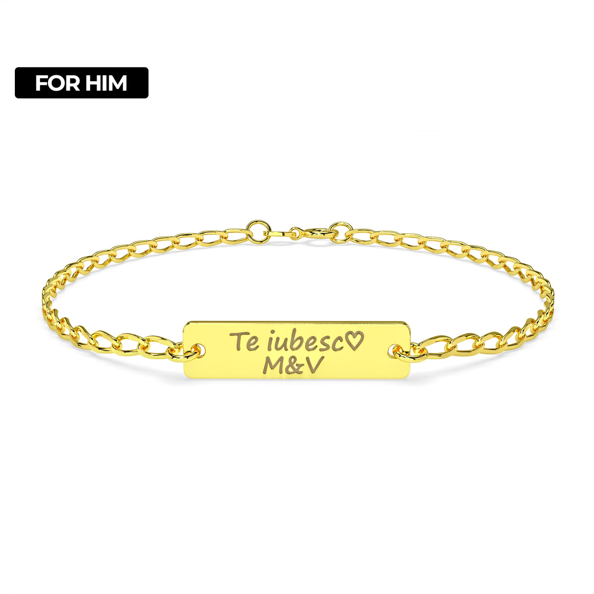 bratara argint placat cu aur cu placuta gravata personalizata barbati