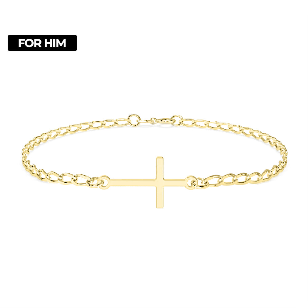 Brățară pentru bărbați din argint 925 placat cu aur 18K, cu pandantiv cruce – best seller Maison La Stéphanie, simbol al forței, echilibrului și rafinamentului masculin.