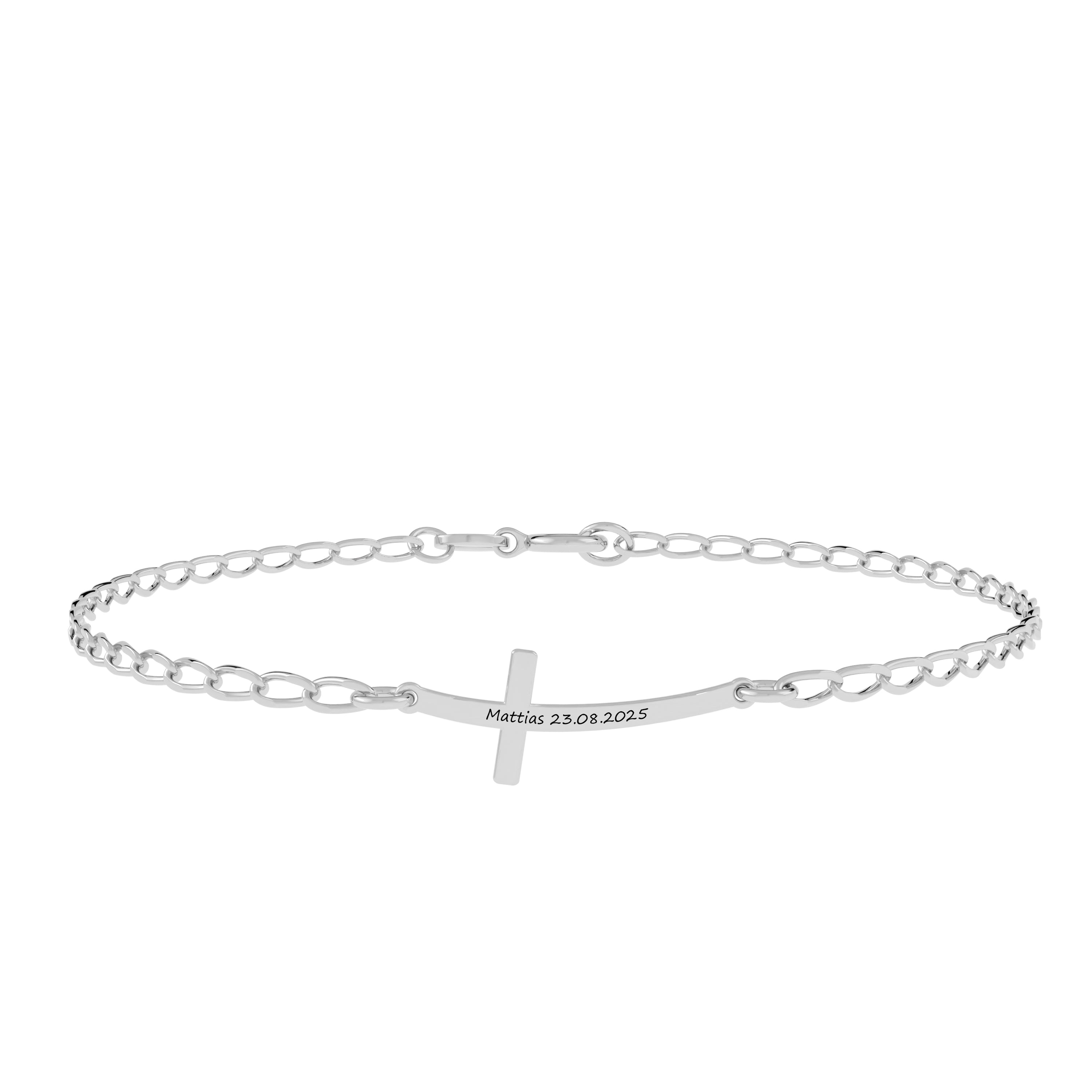 Bratara barbati din argint 925 cu cruce personalizabila, gravata cu text – Maison La Stephanie