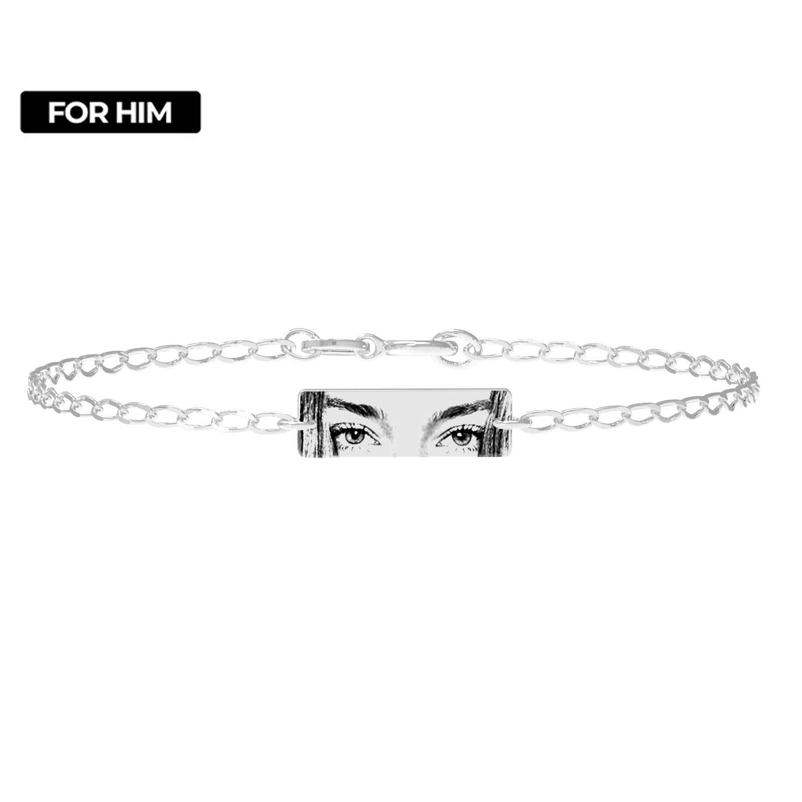 Eyes of love silver bracelet, bratara bestseller pentru barbati argint personalizata cu fotogravura ochi