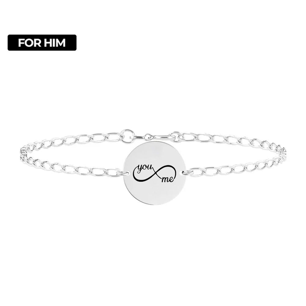 bratara barbati argint 925 cu banut rotund 16 mm gravat you and me simbol infinit