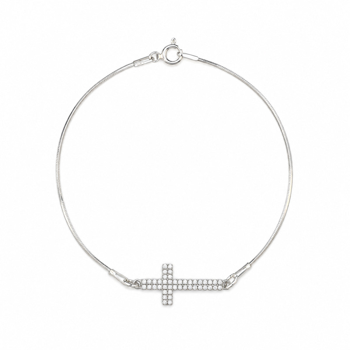 Bratara Croix Pavée Argint 925 cu cruce orizontala decorata cu pietre transparente si lant fin, Black Friday MAISON La Stéphanie