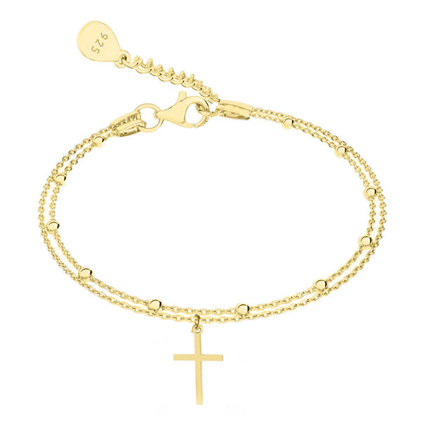 Bratara cu bilute si cruciulita, argint 925 placat cu aur cadouri moș nicolae