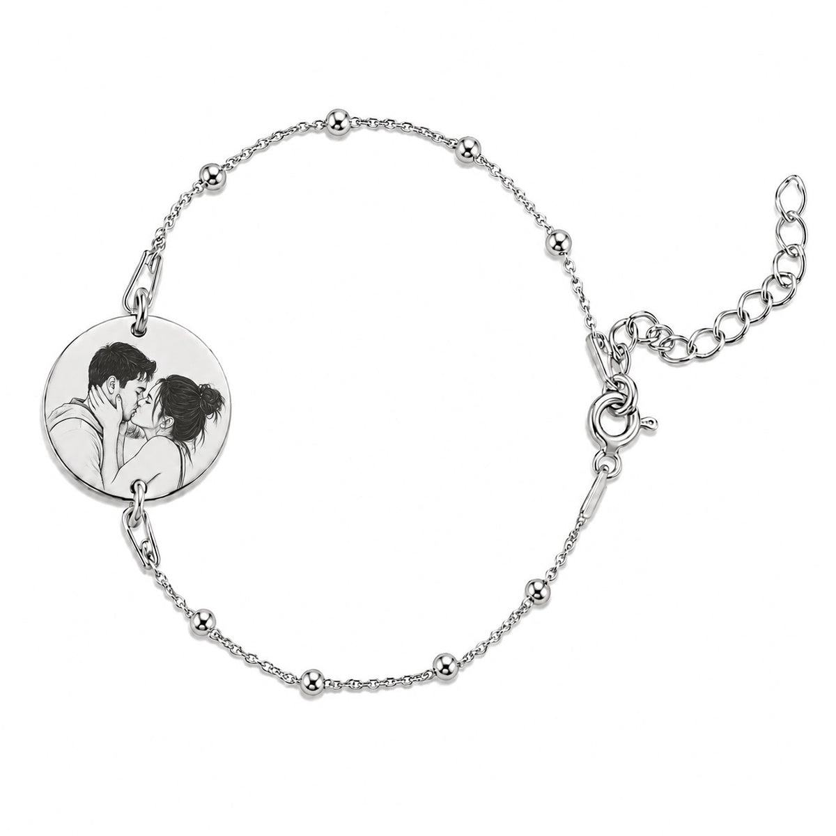 Bratara cu bilute personalizata cu fotogravura pe banut, din argint 925, bijuterie MAISON Stéphanie si cadou personalizat pentru cuplu