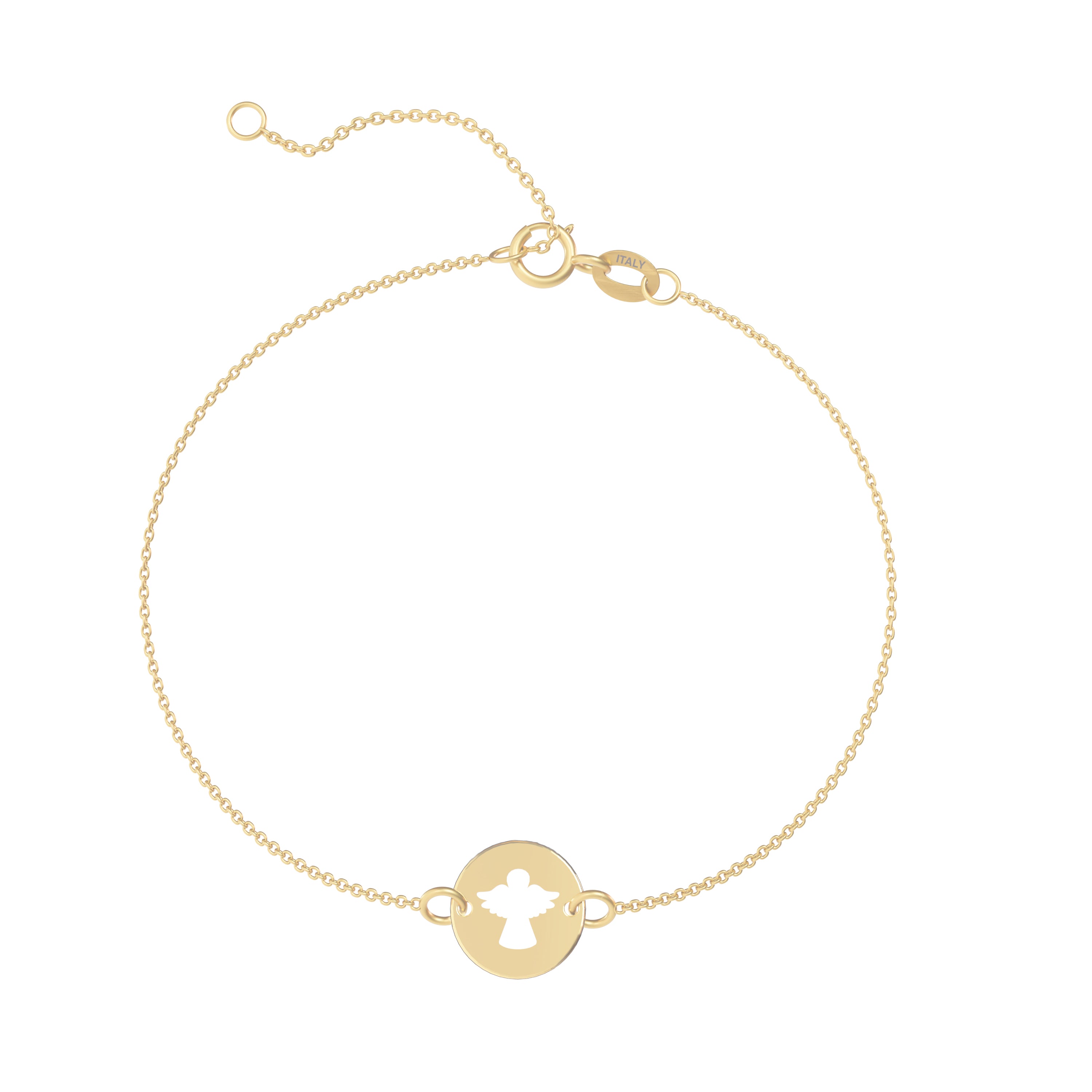 Brățară din aur de 8K cu charm îngeraș protector, realizată din aur galben, cu design delicat și lanț fin ajustabil. Bijuterie simbolică, ideală pentru cadou cu semnificație sau purtare zilnică.