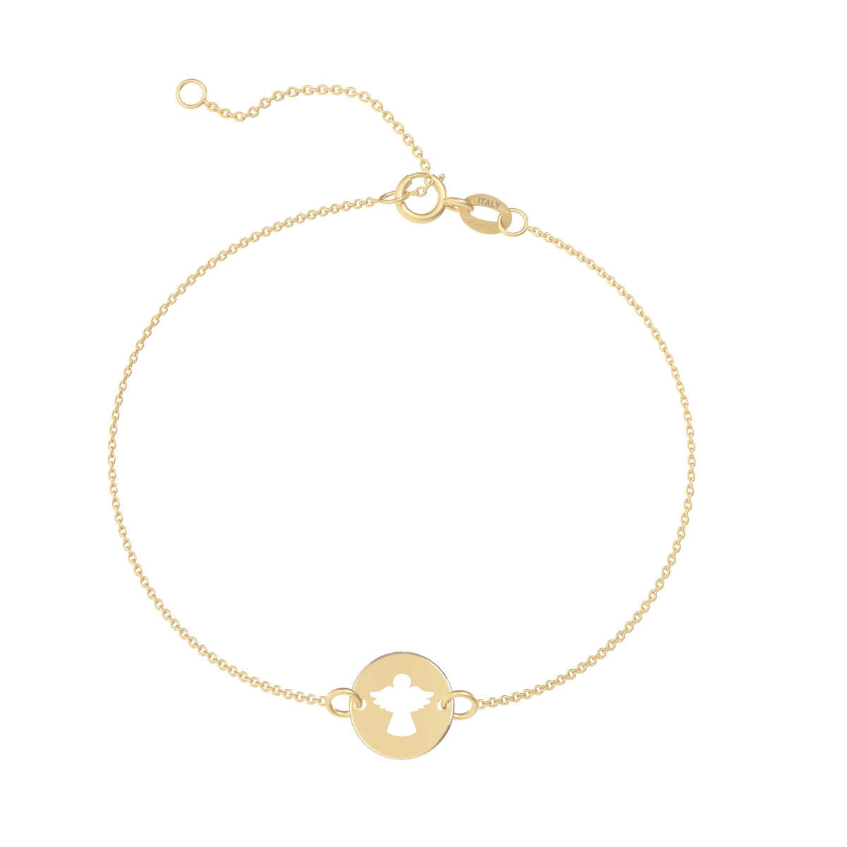 Brățară din aur de 8K cu charm îngeraș protector, realizată din aur galben, cu design delicat și lanț fin ajustabil. Bijuterie simbolică, ideală pentru cadou cu semnificație sau purtare zilnică.