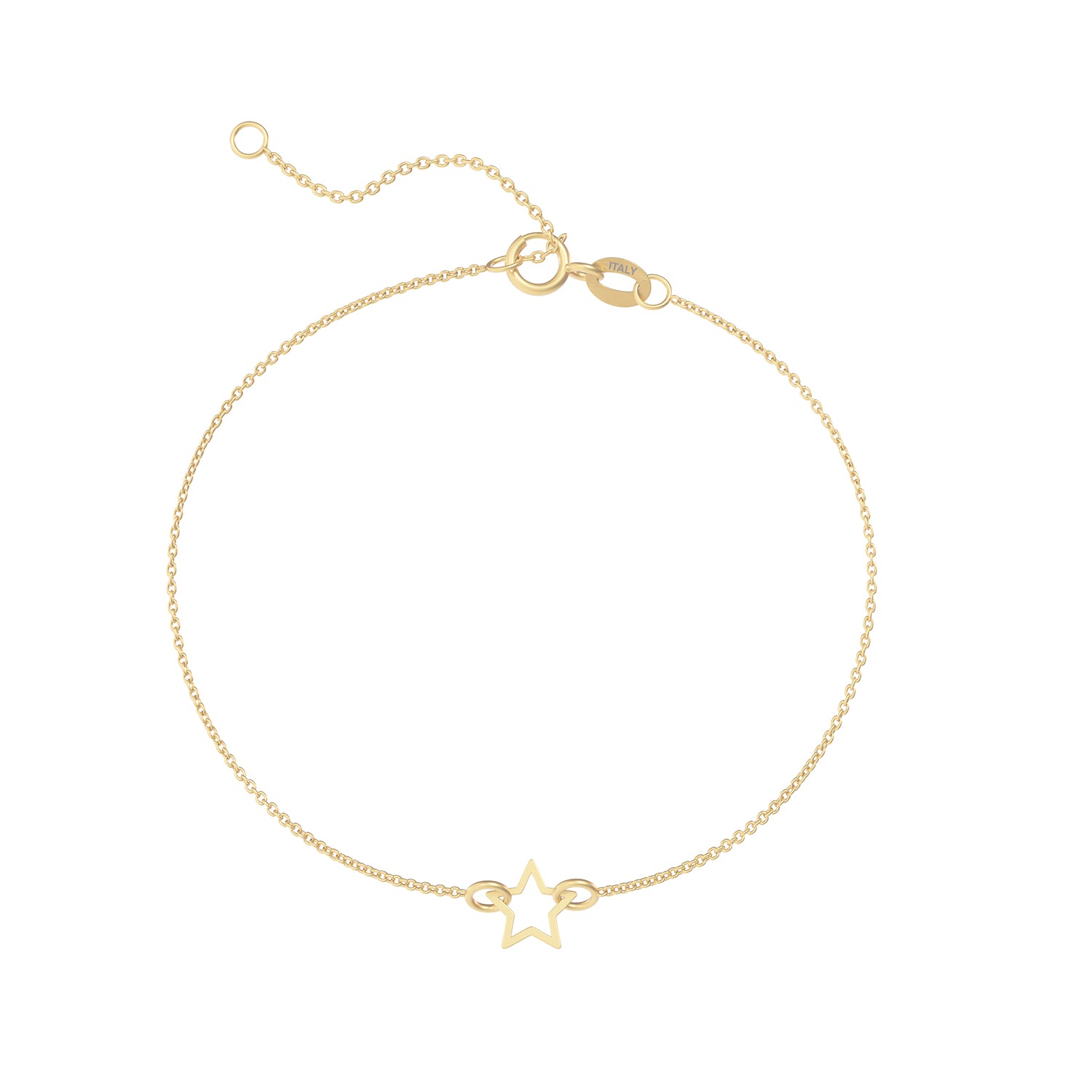 Brățară din aur de 8K cu charm stea Petite Star, realizată din aur galben, cu design delicat și lanț fin ajustabil. Bijuterie feminină cu steluta din aur.