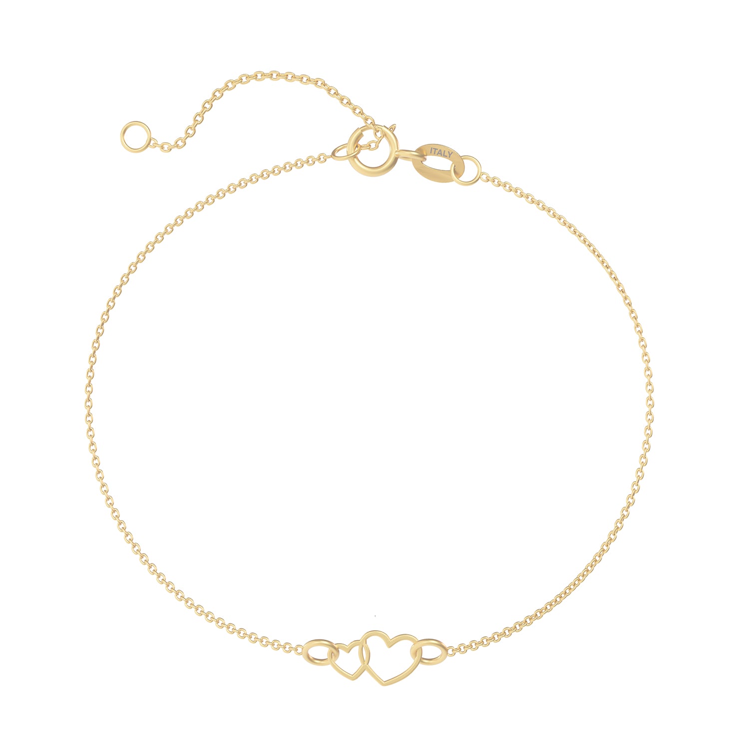 Brățară din aur de 8K cu două inimioare delicate AMOUR, realizată din aur galben, cu design fin și lanț ajustabil. Bijuterie romantică, ideală pentru purtare zilnică sau cadou cu semnificație.