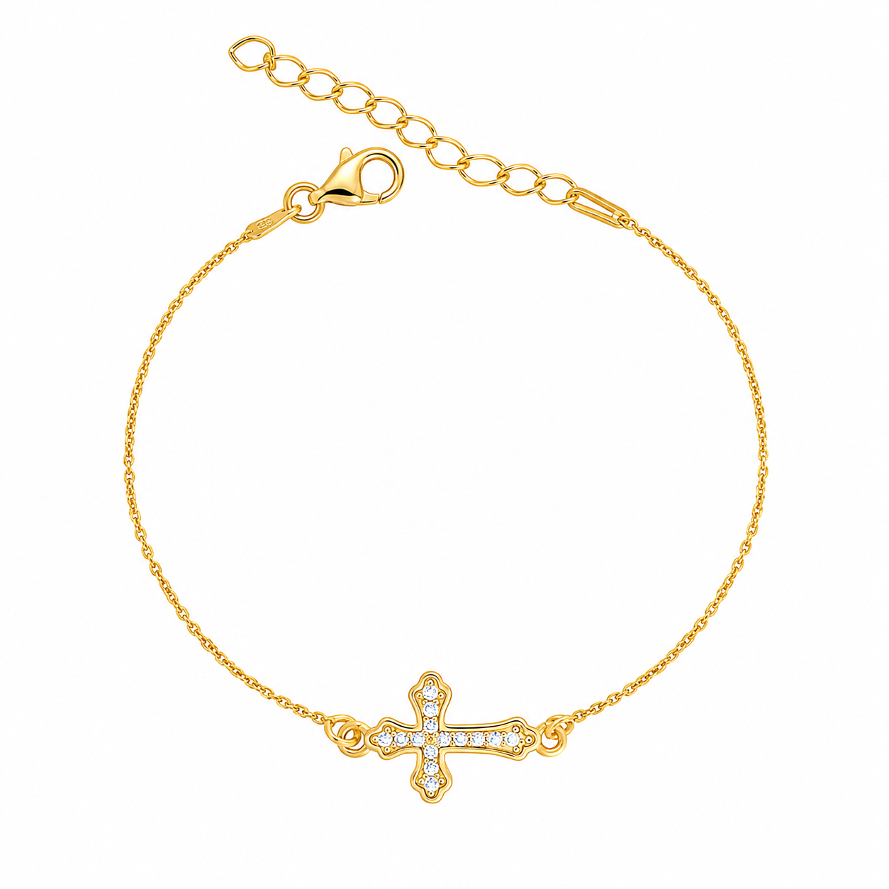 Brățară Divine Cross Silver Bracelet din argint 925 placat cu aur, cu model cruce și zirconii strălucitoare. Bijuterie delicată și elegantă cu simbol spiritual.