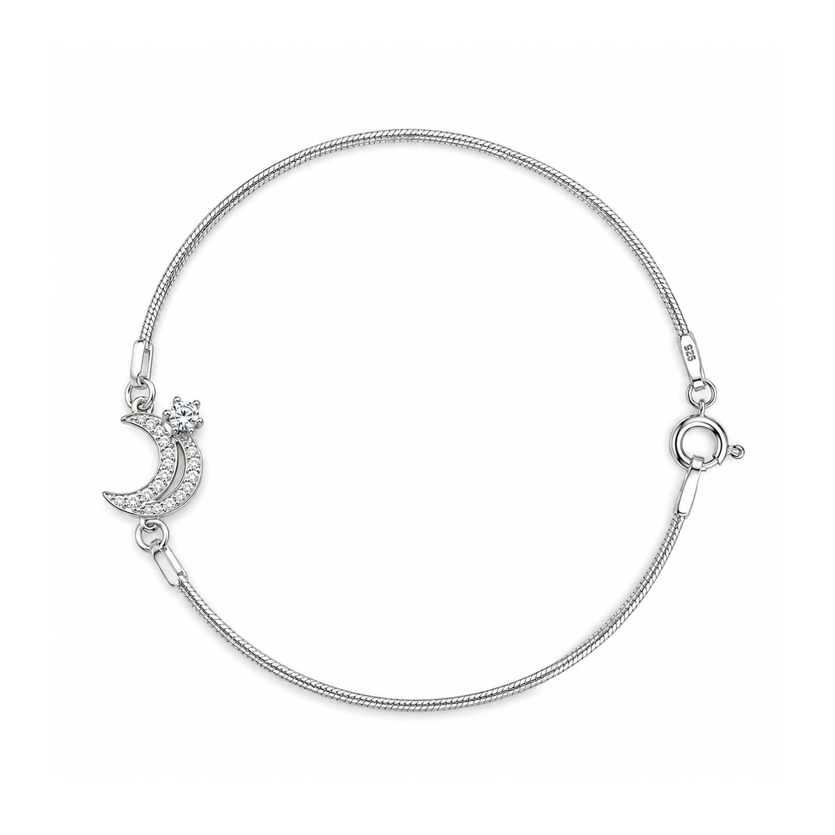 Bratara Lunelle Argint 925 cu charm semiluna decorat cu pietre transparente si lant fin, Black Friday MAISON La Stéphanie