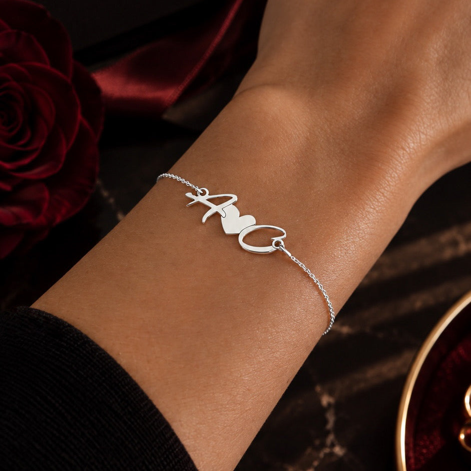 Bratara personalizata cu doua initiale si inimioara din Argint 925 MAISON Stephanie