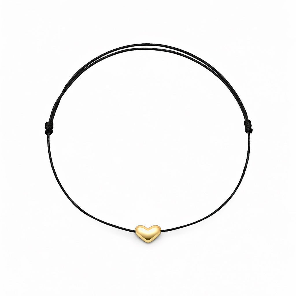 bratara petite amour pe snur ajustabil cu charm inimioara argint placat cu aur