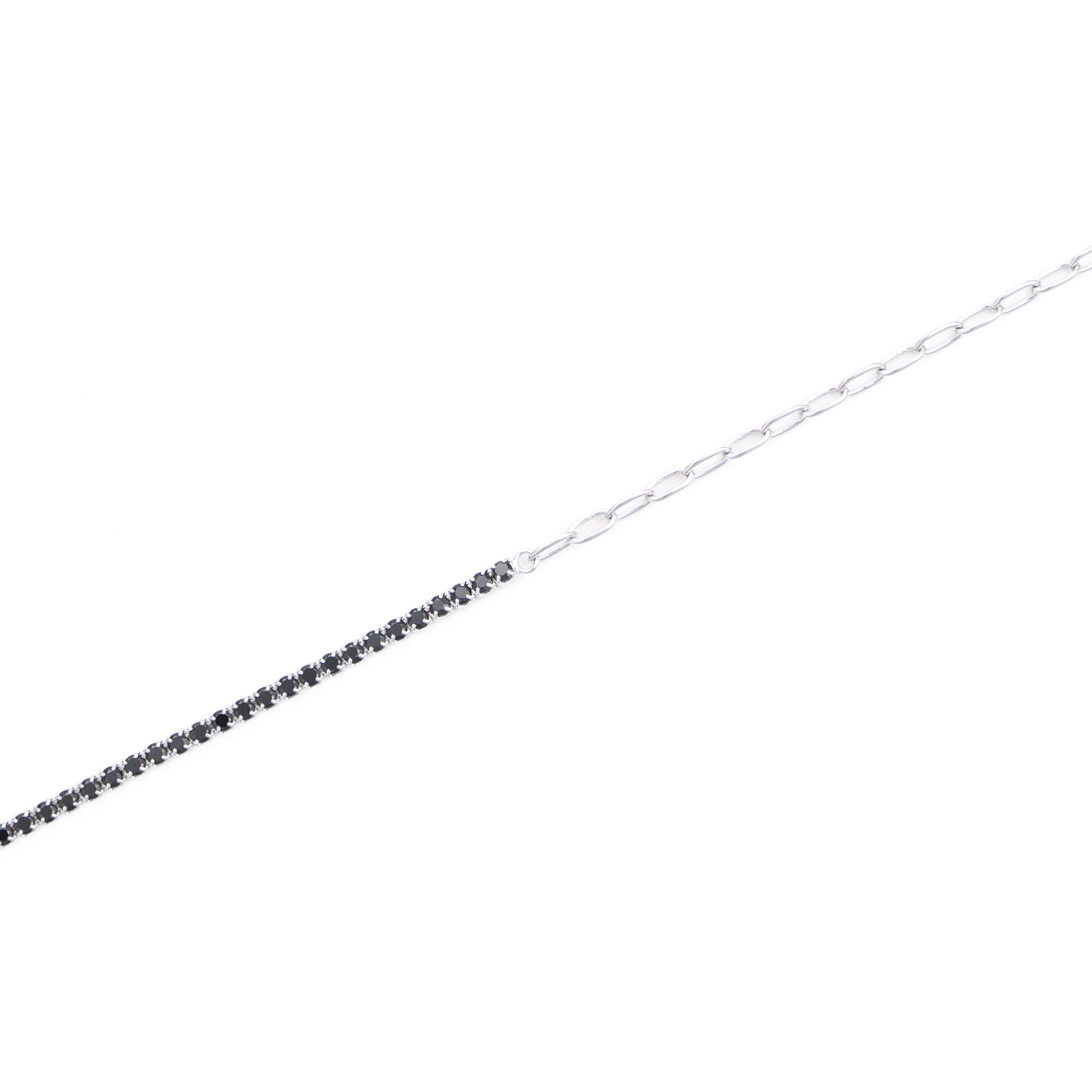 bratara argint jumatate tip tennis cu pietre negre zirconia jumatate lant