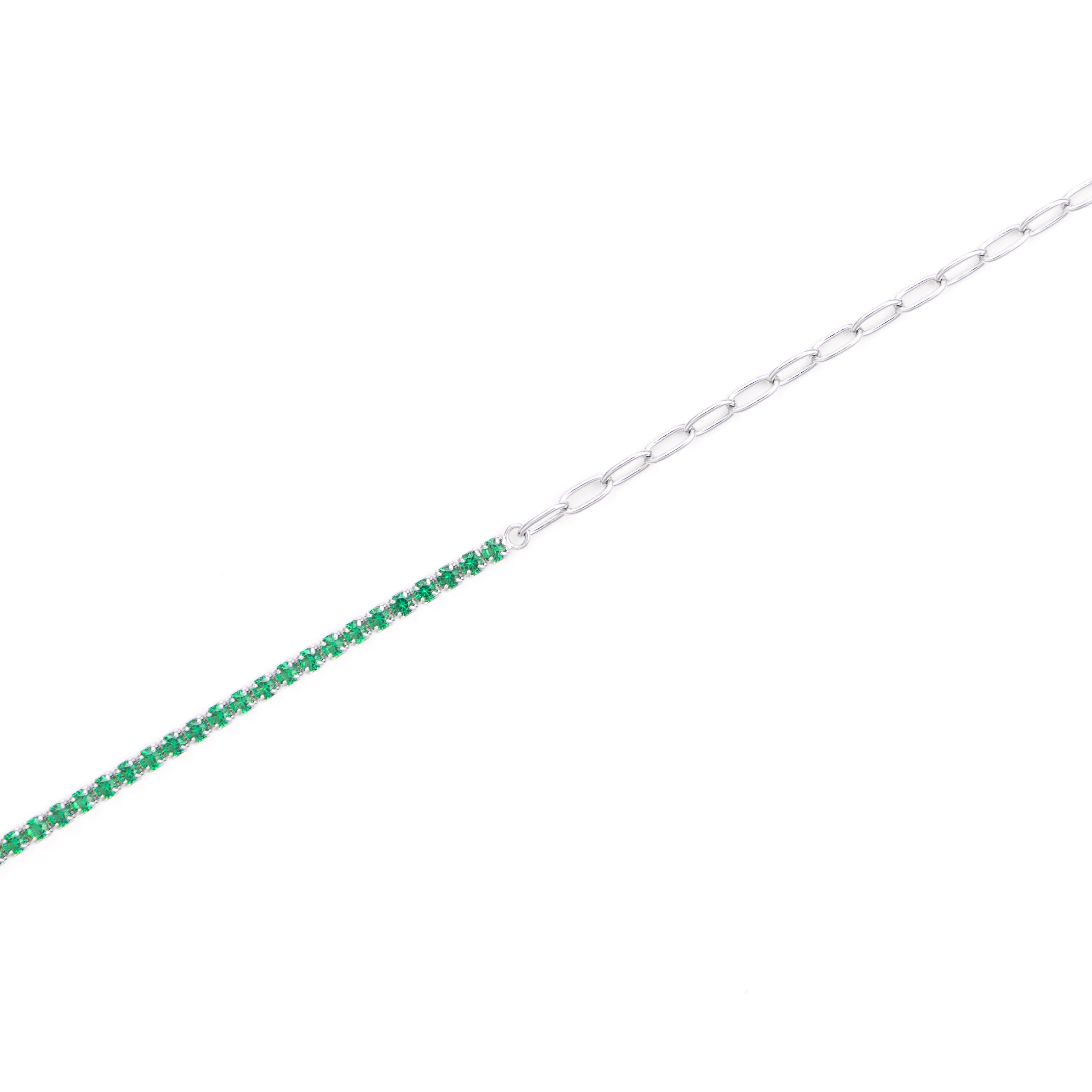 bratara argint jumatate tip tennis cu pietre verzi zirconia jumatate lant