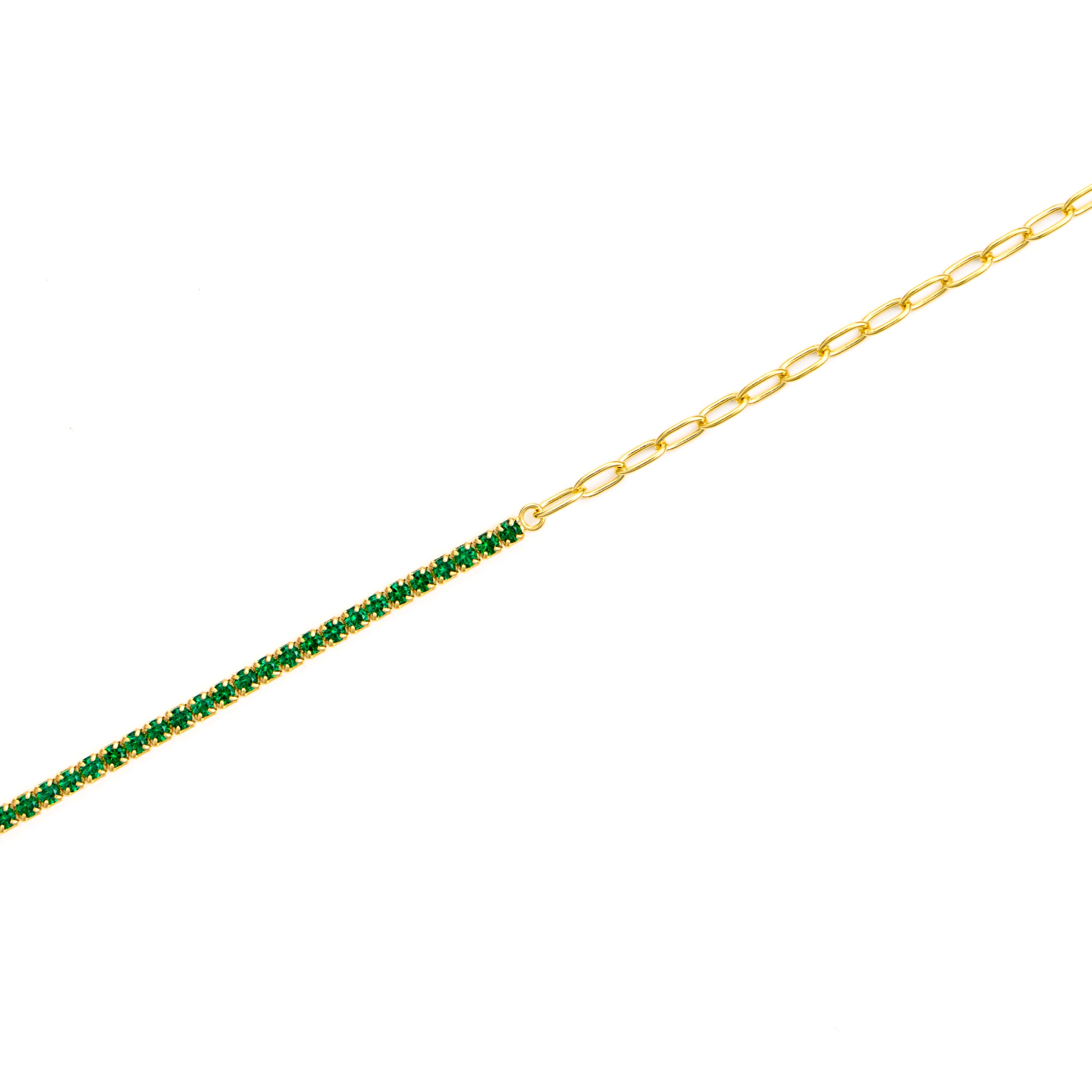 bratara argint placat cu aur jumatate tip tennis cu pietre verzi zircnoia jumatate lant