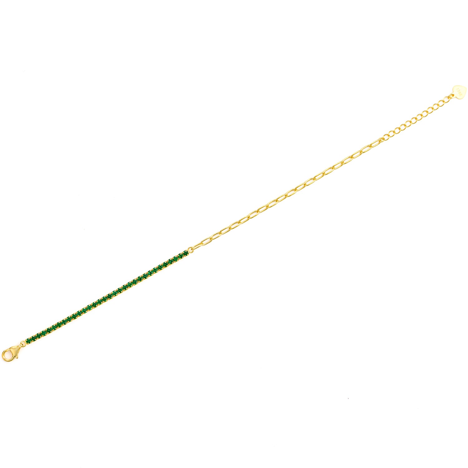 Brățară elegantă din argint 925 placat cu aur 18K, cu zirconii verzi — un model tennis & chain rafinat, ideal pentru cadou, semnat Maison La Stéphanie.
