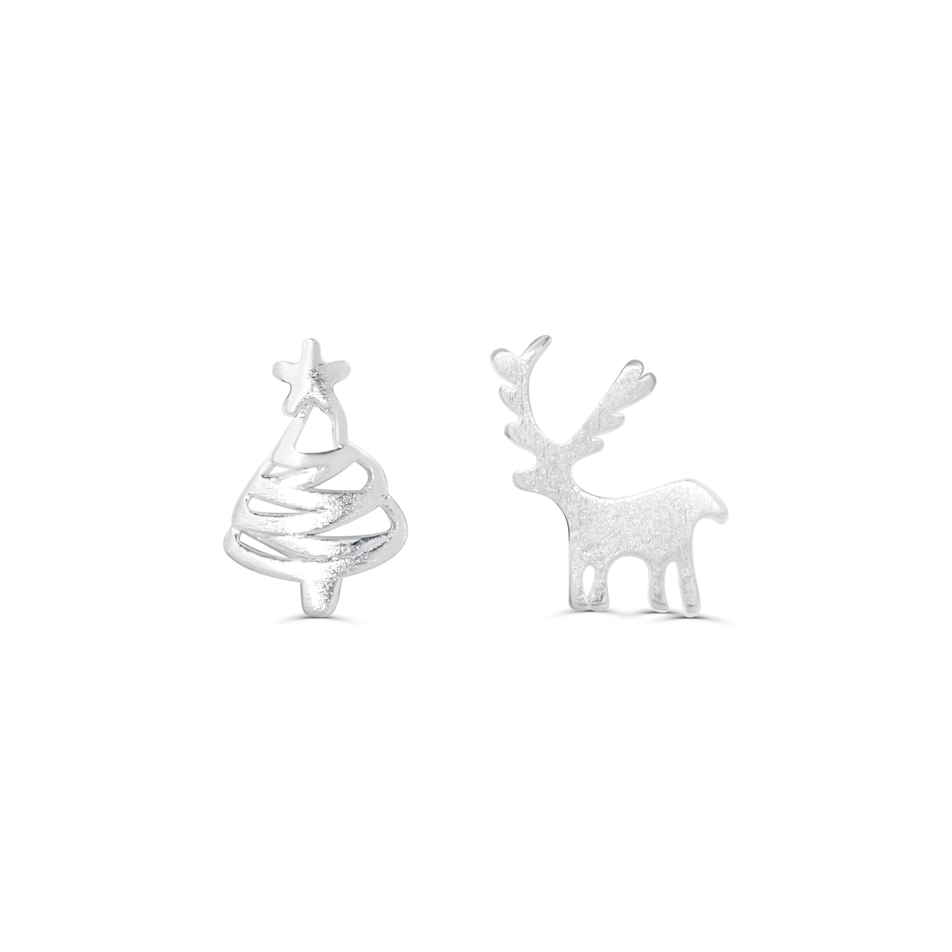 Cercei Sweet Christmas din argint 925 – brăduț și ren, bijuterii festive potrivite pentru copii sau cadou elegant de Crăciun.