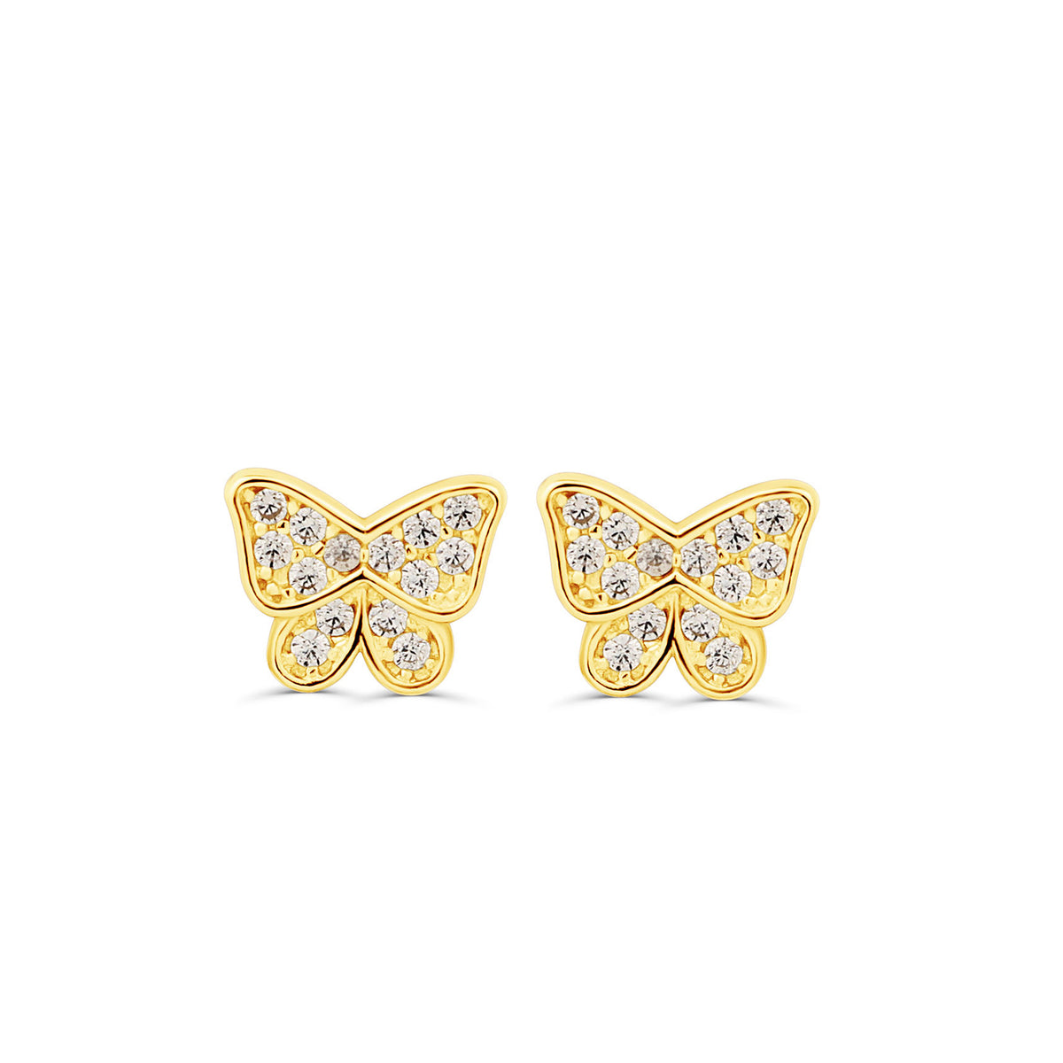 Cercei din argint 925 placat cu aur 18K, în formă de fluture cu zirconia, bijuterie feminină și cadou ideal pentru femei, marca Maison La Stéphanie.