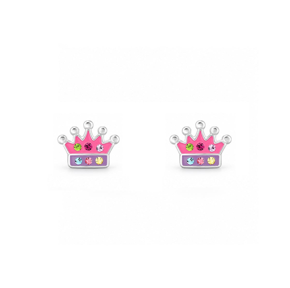 Cercei Candy Crown Argint 925 pentru fetite, model coronita roz si mov cu pietre multicolore, Black Friday MAISON La Stéphanie