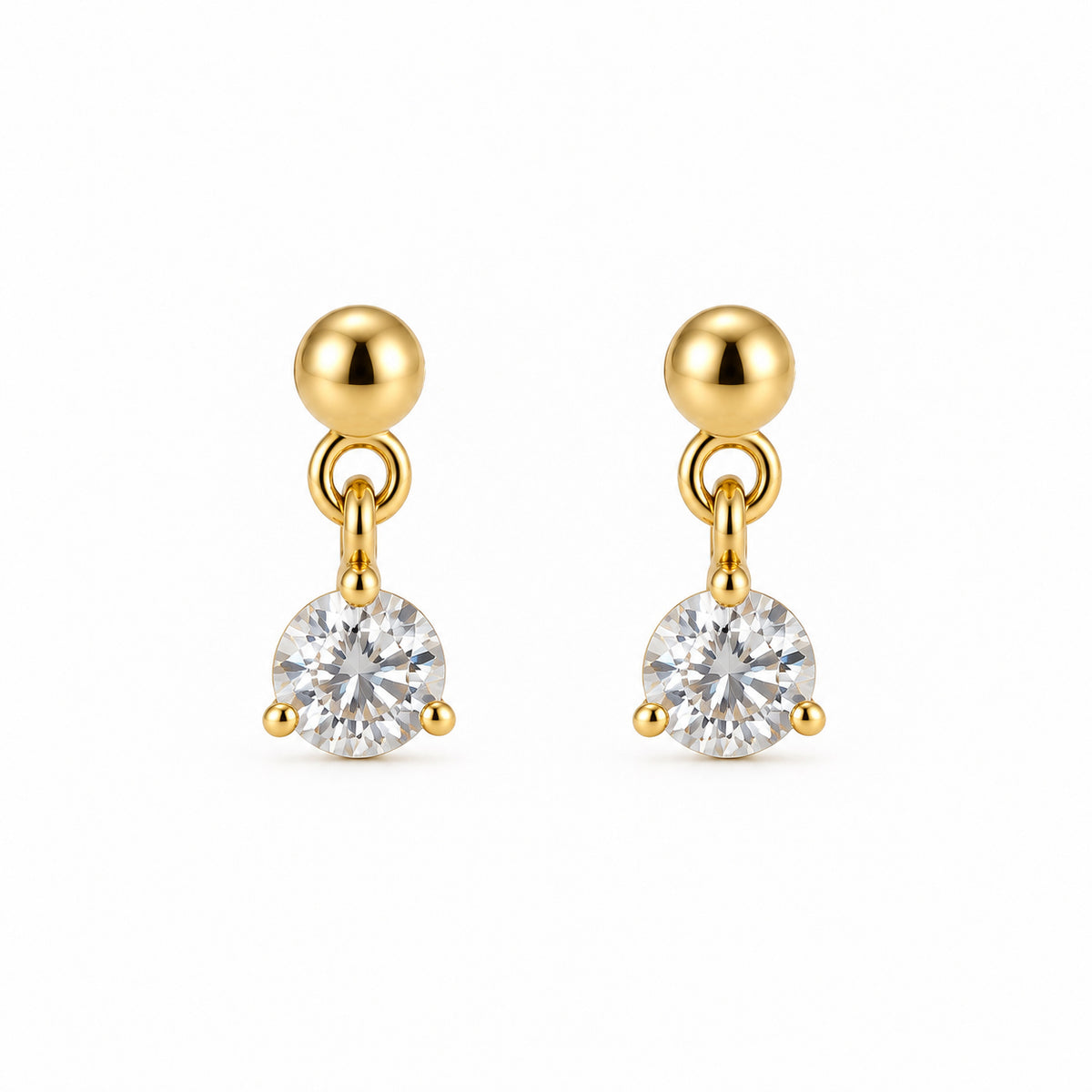 Cercei Clarté Drop Argint 925 placat cu Aur 18K, cu pietre rotunde transparente suspendate de baze sferice, Black Friday MAISON La Stéphanie