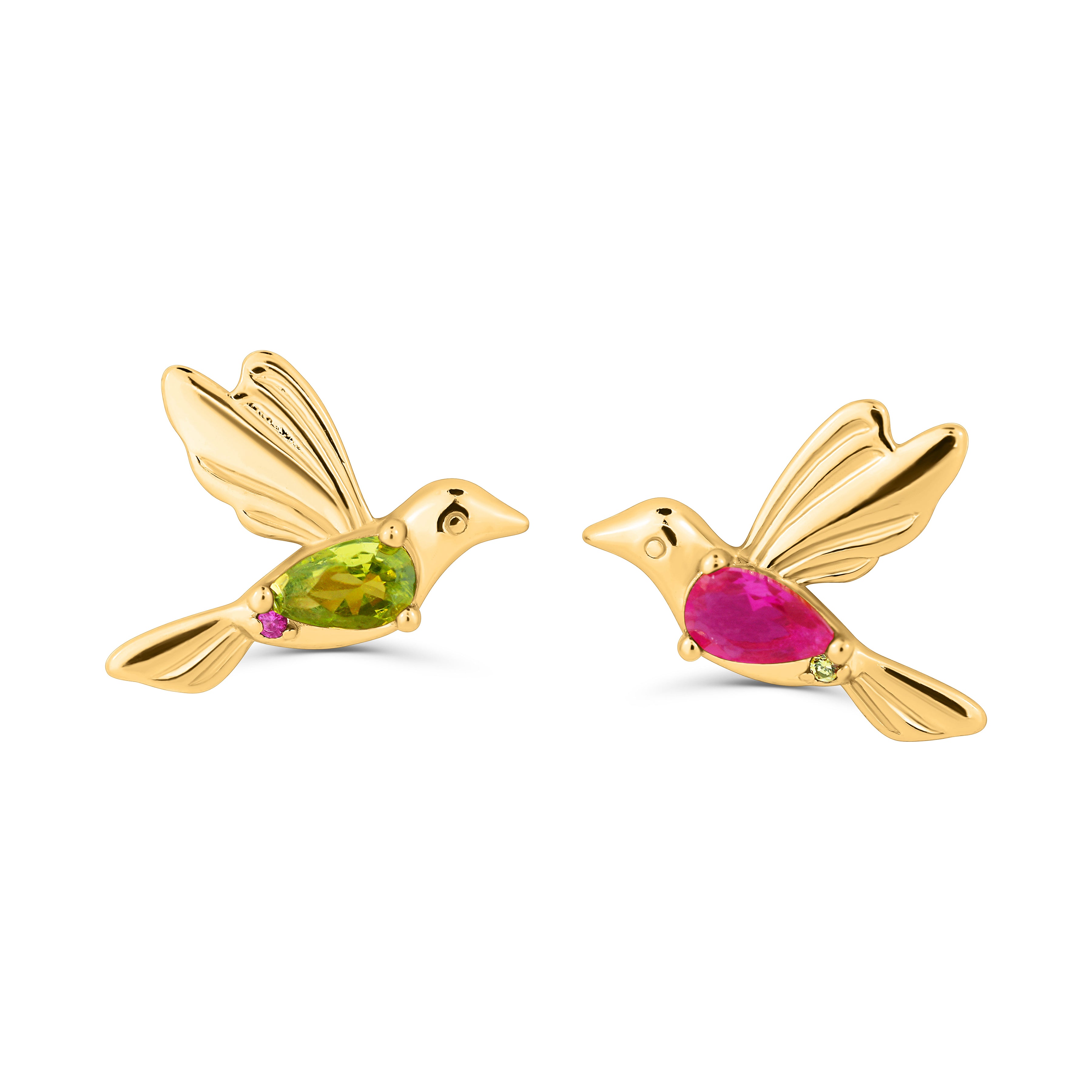 Cercei colorați din argint placat cu aur 18K în formă de pasăre – bijuterie feminină, jucăușă și ideală pentru cadou, marca Maison La Stéphanie.