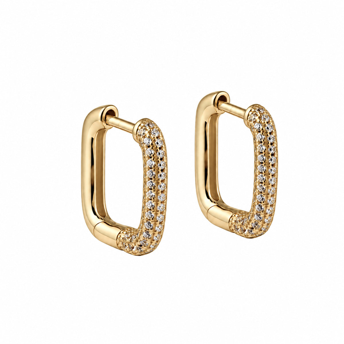 Cercei Éclat Hoops Argint 925 placat cu Aur 18K, forma dreptunghiulara cu pietre stralucitoare, Black Friday MAISON La Stéphanie