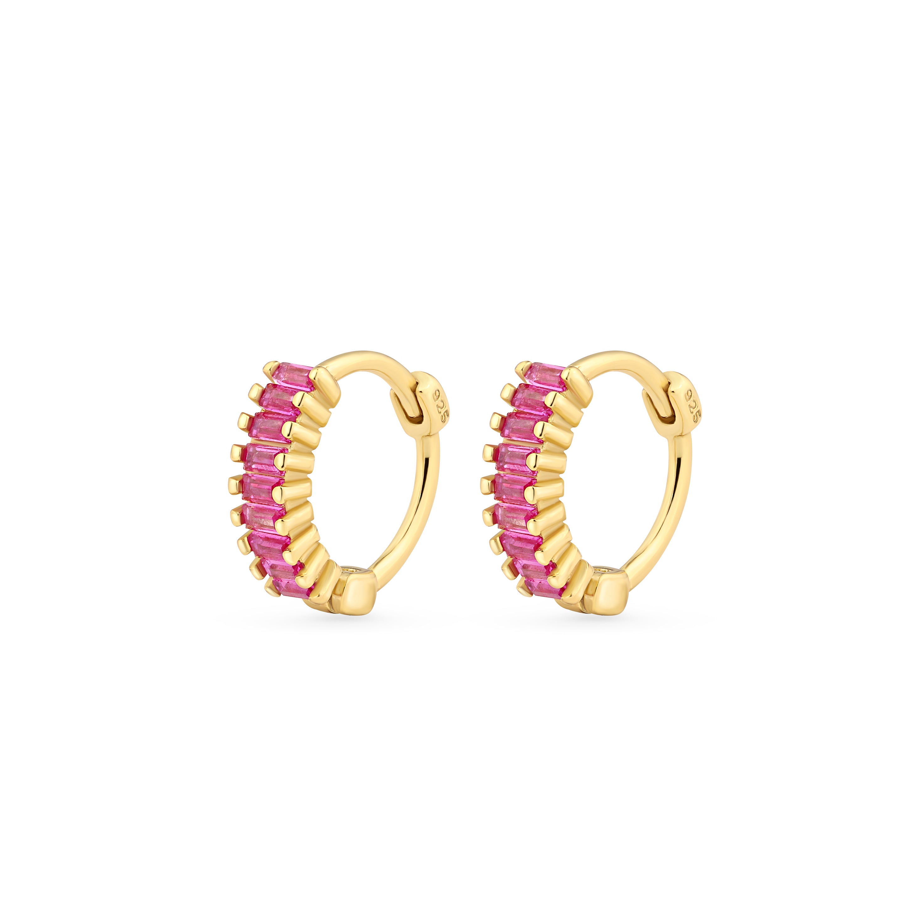 Cercei hoops din argint 925 placat cu aur 18K și zirconia roz, bijuterie elegantă și cadou ideal pentru femei, marca Maison La Stéphanie.