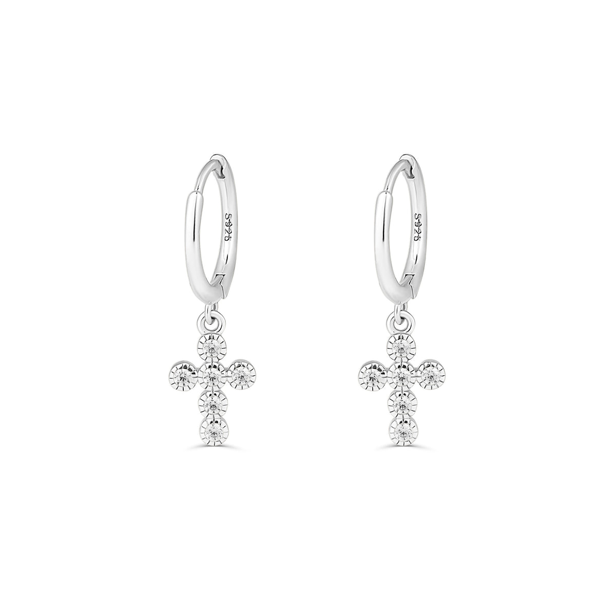 Cercei hoops din argint cu cruciuliță și zirconia – bijuterii elegante și versatile, ideale pentru purtare zilnică sau cadou, marca Maison La Stéphanie.