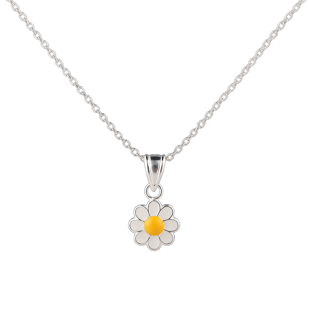Colier Daisy Joy Argint 925 pentru fetite cu pandantiv margareta alba si centru galben, Black Friday MAISON La Stéphanie
