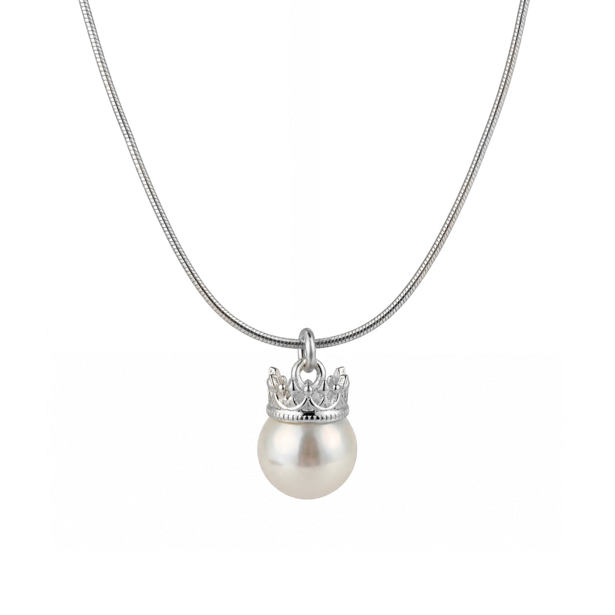 Colier Royal Pearl din Argint 925 cu pandantiv perla alba si coroana, Black Friday bijuterii MAISON La Stéphanie