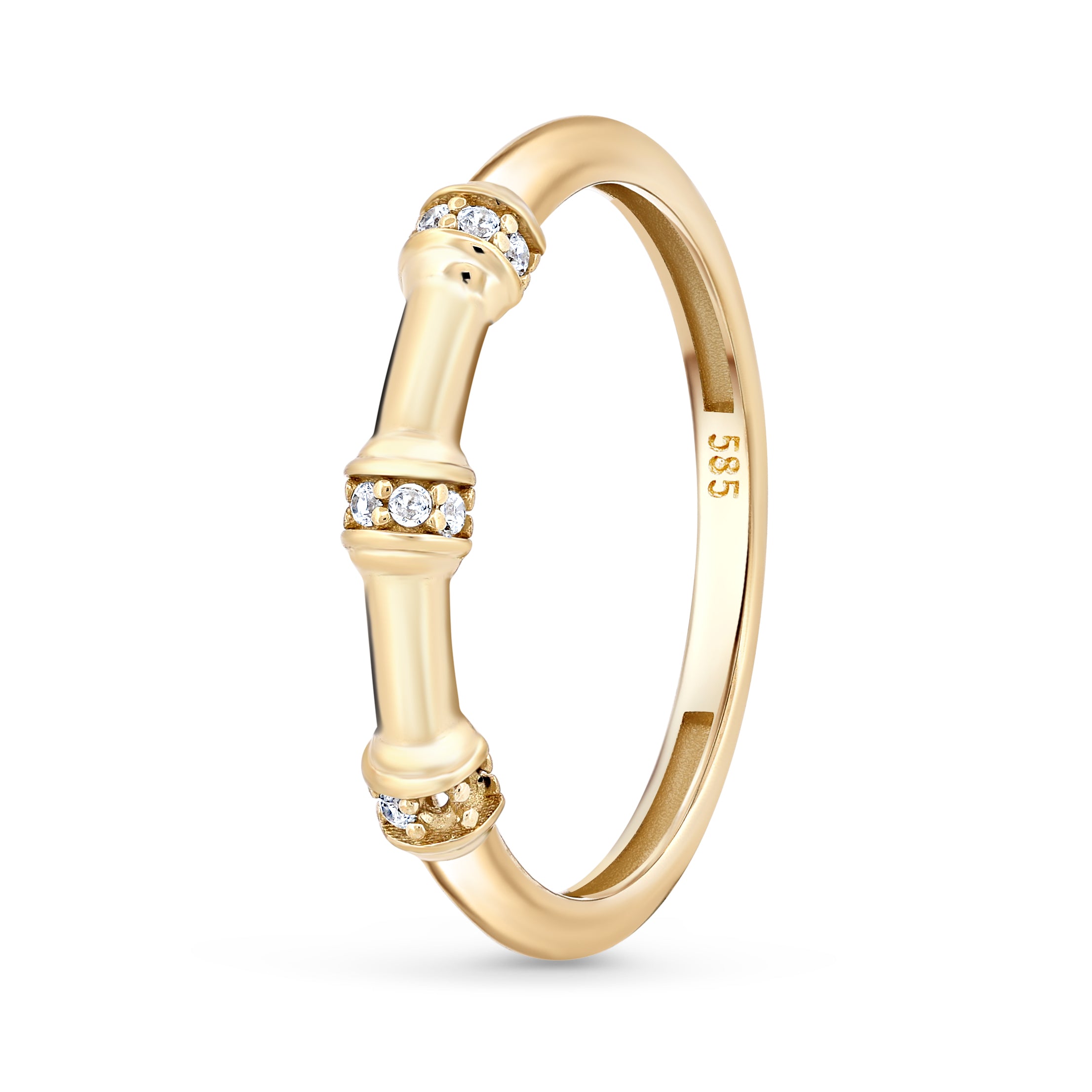 inel aur 14k model bamboo elegant cu zirconii sclipitoare cadou rafinat pentru femei moderne maison stephanie