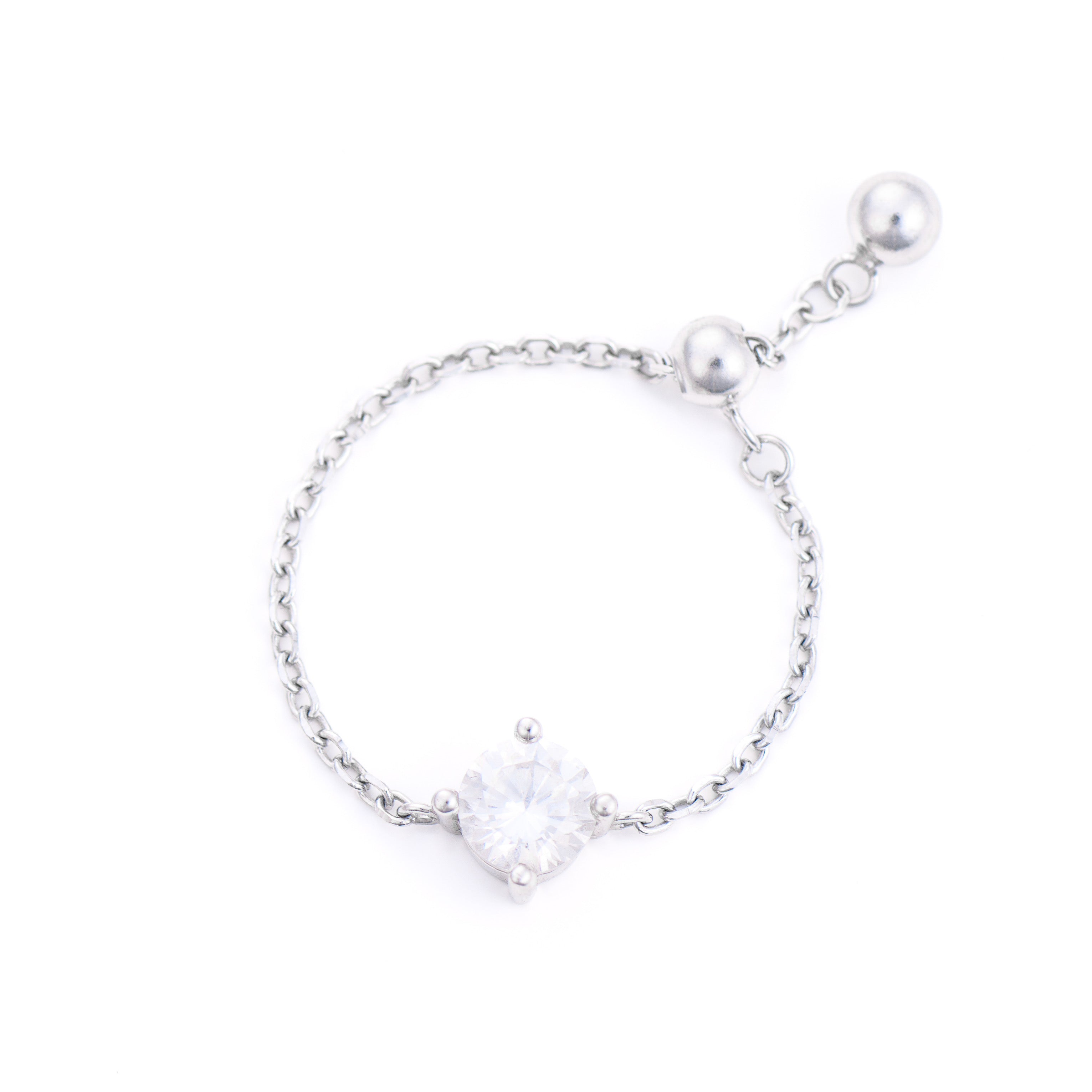 inel ajustabil cu lant argint 925 placat cu rodium si piatra zirconia rotunda