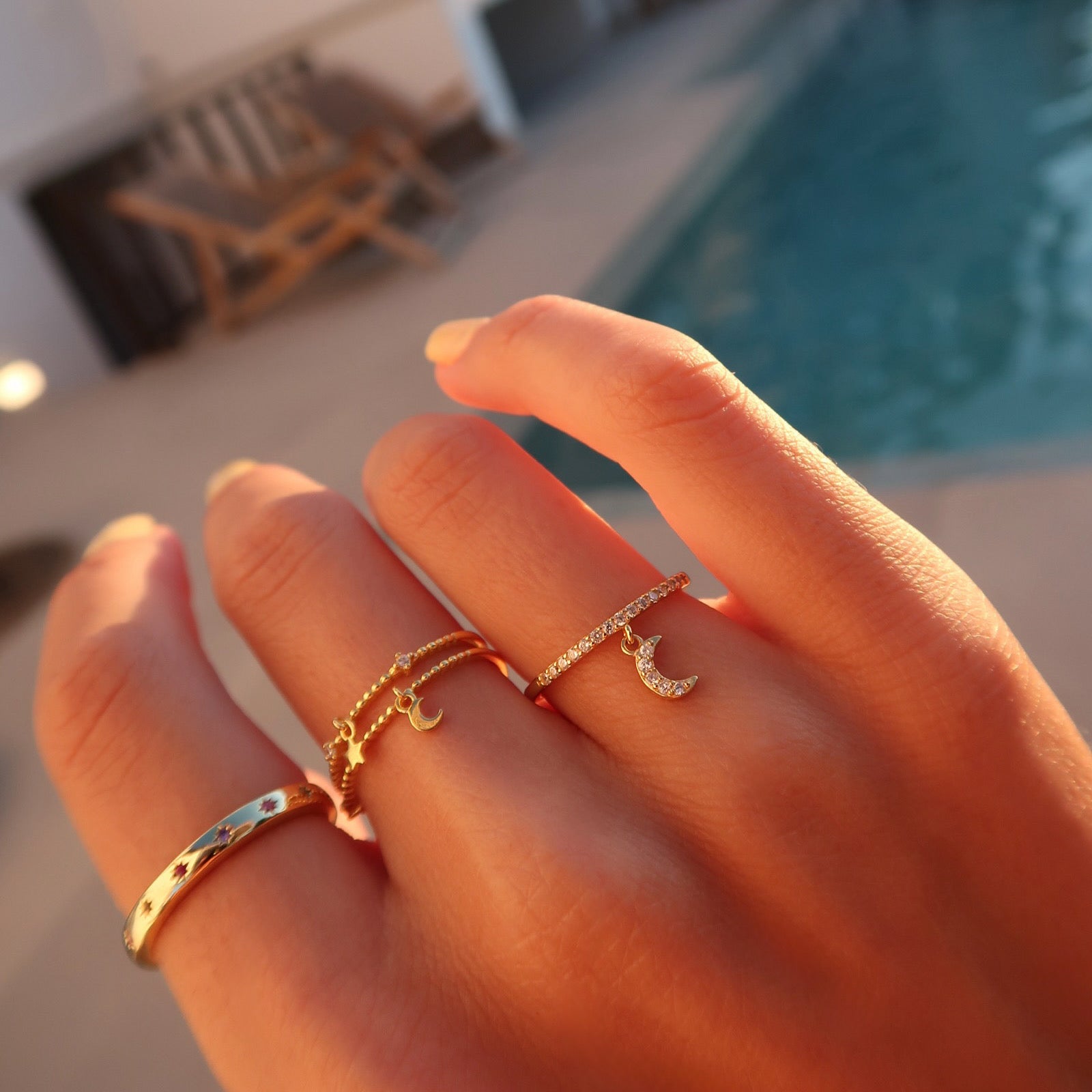 Moon Drop Ring, vergoldetes 925er Sterlingsilber