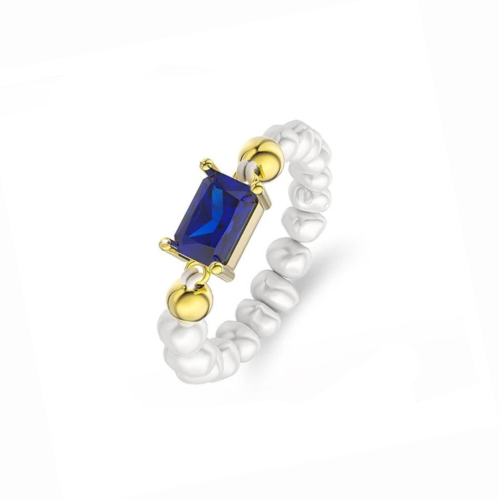 Inel elegant din argint 925 placat cu aur 18K, cu piatră albastră zirconiu și perle de cultură – bijuterie rafinată Maison La Stéphanie, perfectă pentru un look sofisticat sau cadou special.