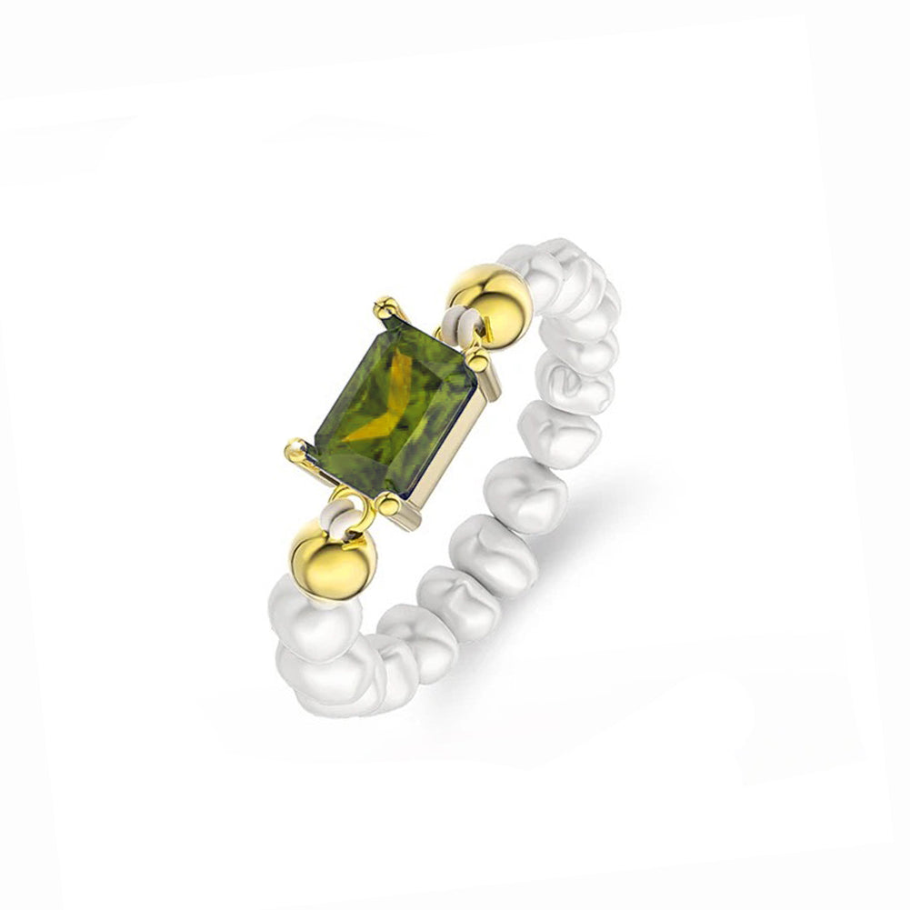 Inel elegant din argint 925 placat cu aur 18K, cu piatră verde zirconiu și perle de cultură – bijuterie rafinată Maison La Stéphanie, ideală pentru un look sofisticat sau pentru cadou.