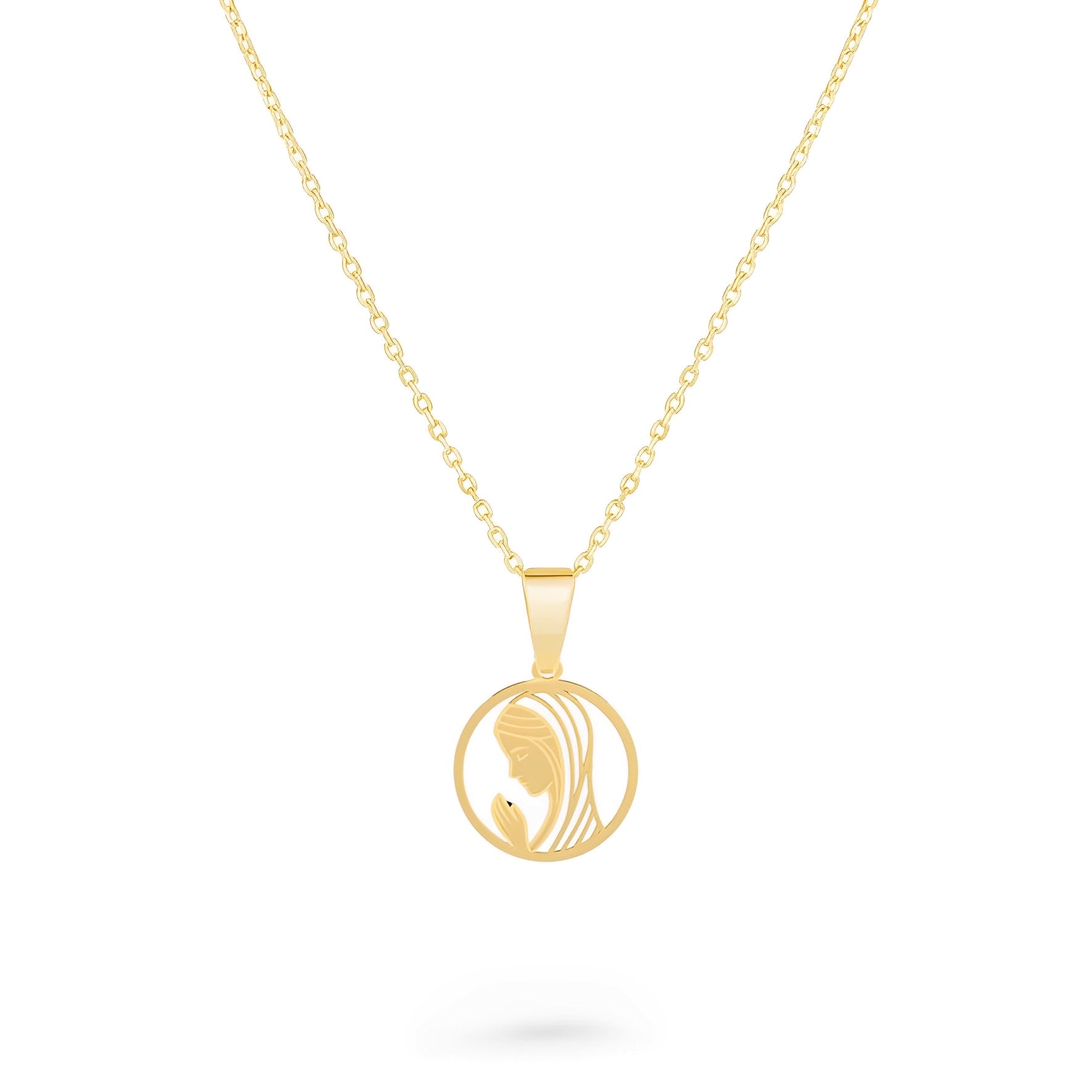 Lănțișor din aur de 8K cu pandantiv Fecioara Maria, realizat din aur galben