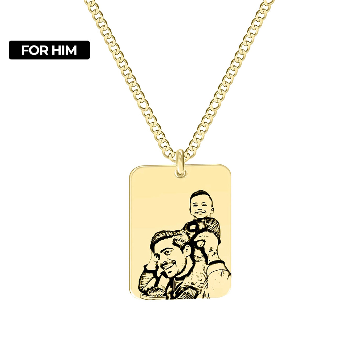 lant aur cu pandantiv dreptunghiular barbati personalizat cu poza fotogravura