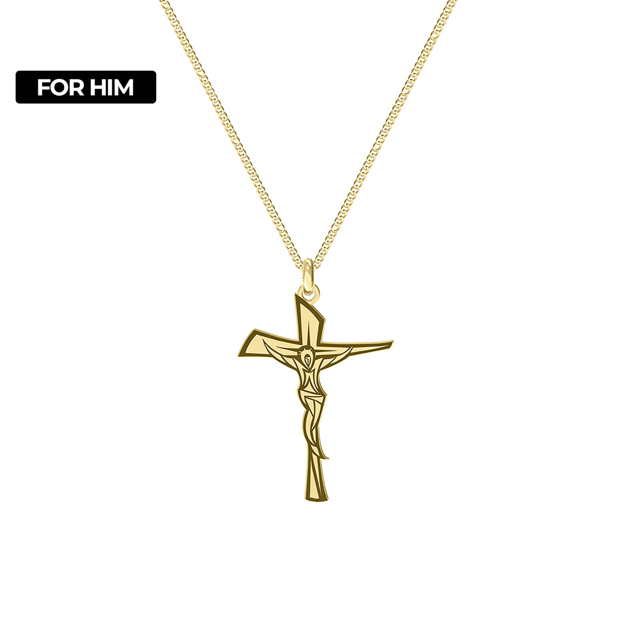 Lănțișor Cruce Isus pentru bărbați, din argint 925 placat cu aur 18K – bijuterie elegantă cu simbol religios, ideală ca dar de protecție și credință. Maison La Stéphanie.