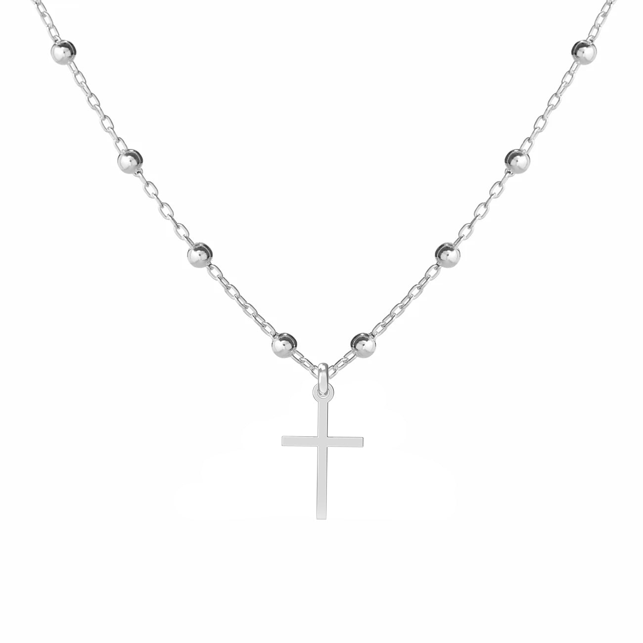 Lănțișor elegant din argint 925 cu biluțe și cruciuliță – bijuterie rafinată Maison La Stéphanie, simbol al credinței și al protecției, ideală pentru cadouri.