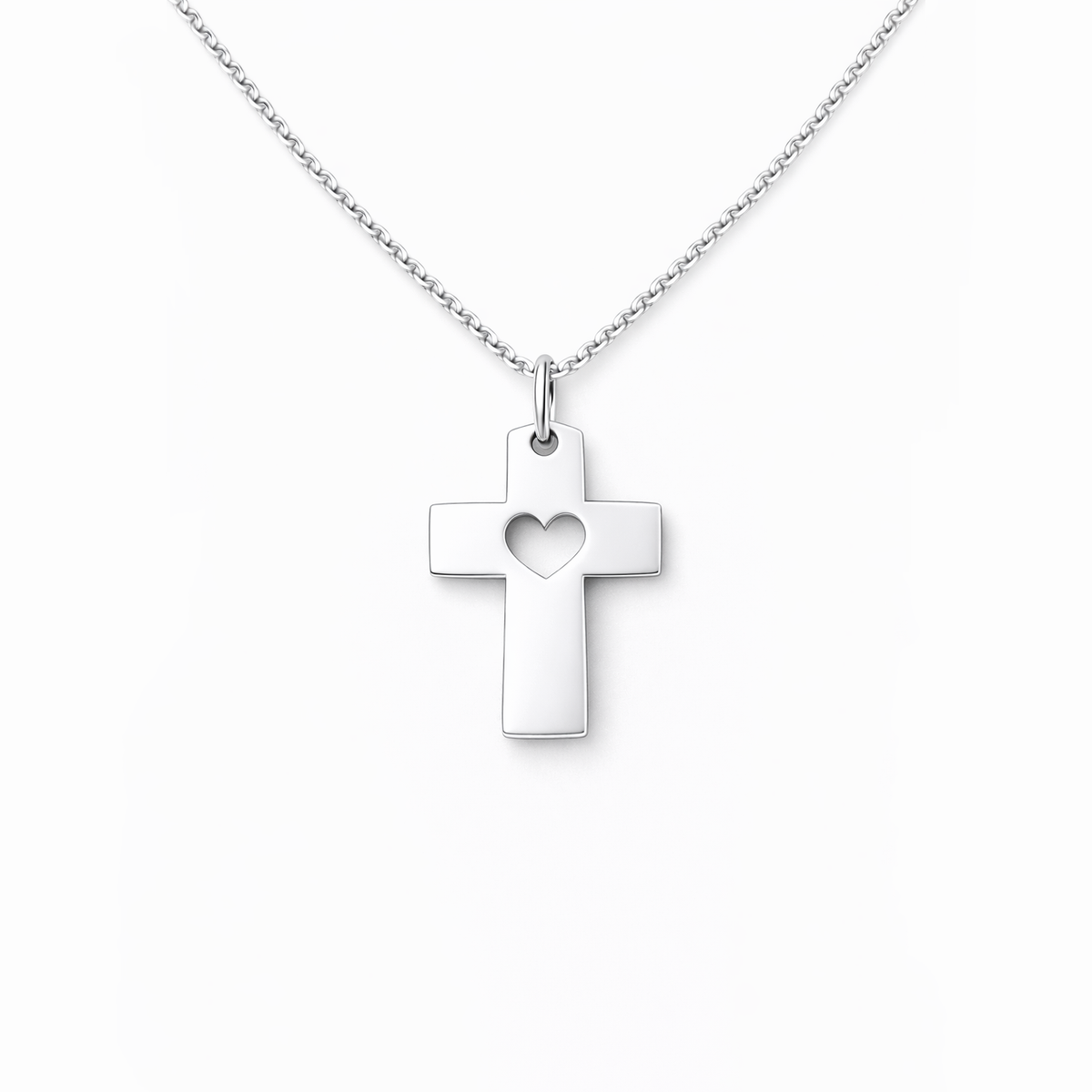 lantisor argint 925 cu pandantiv cruce si inimioara decupata