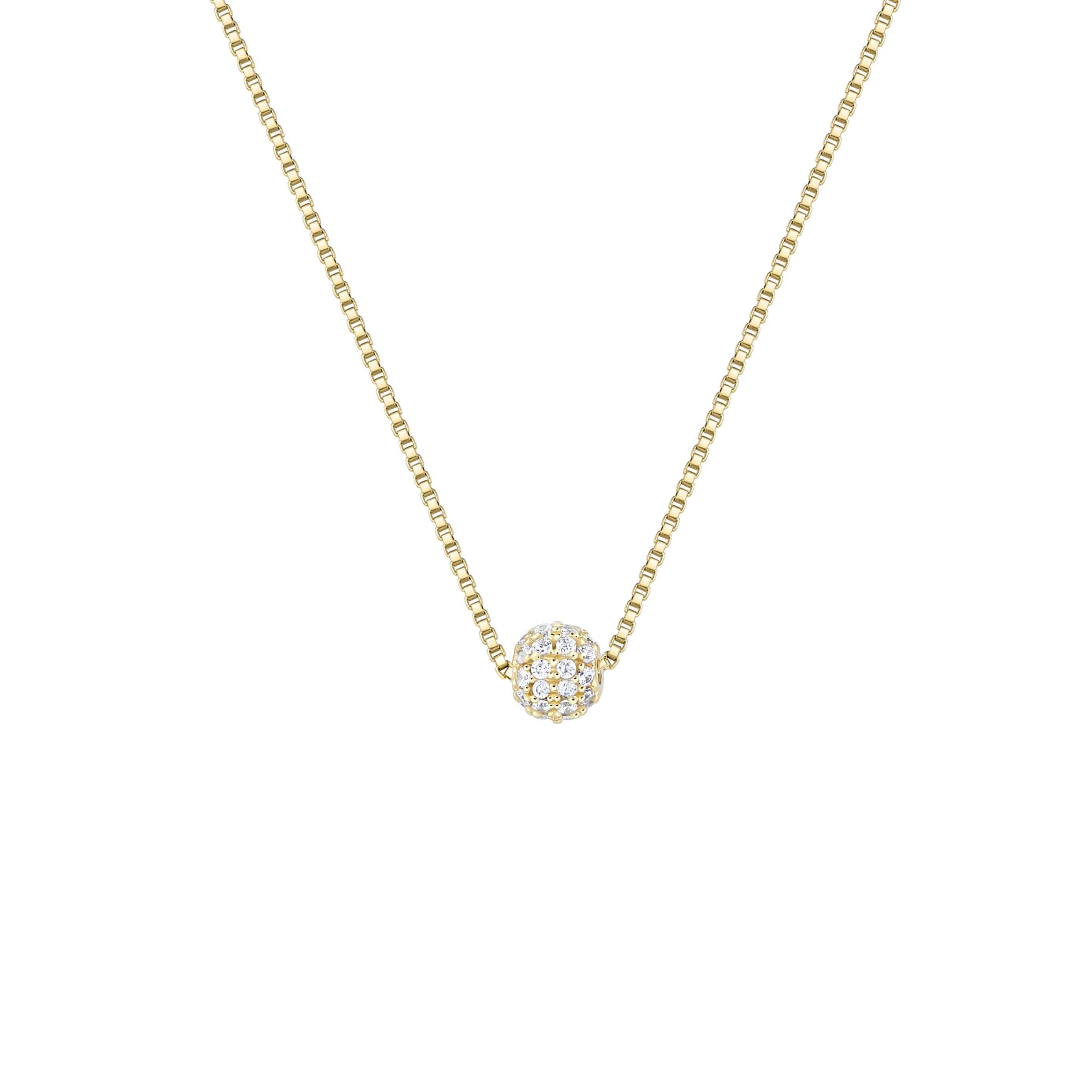 lantisor argint placat cu aur cu pandantiv sfera pavata cu zirconii maison stephanie