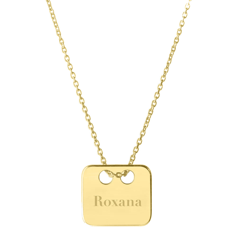 LANTISOR PERSONALIZAT PANDANT PATRAT 16x16 MM, argint placat cu aur Maison la Stephanie