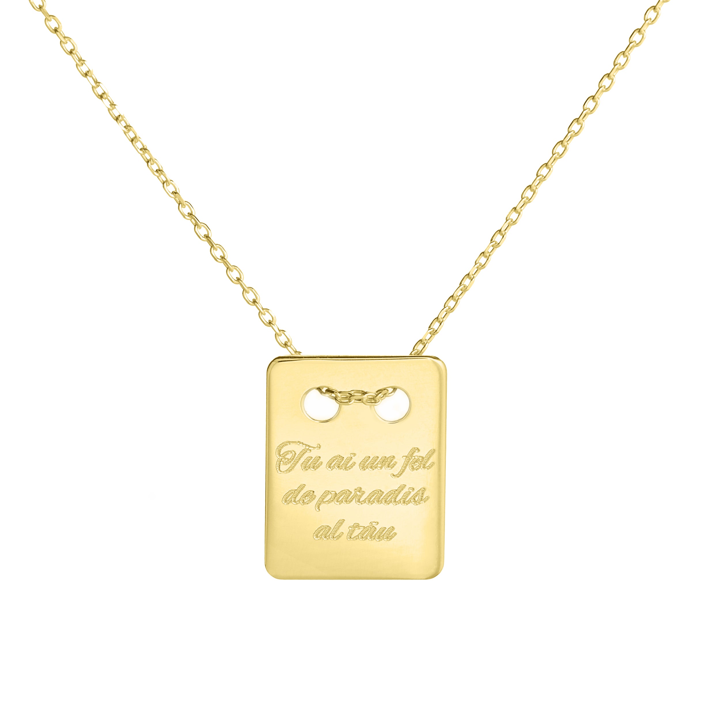 Lănțișor personalizat din argint placat cu aur 18K, cu pandantiv 13×17 mm – bijuterie gravabilă Maison La Stéphanie, ideală pentru cadouri elegante și mesaje personalizate.