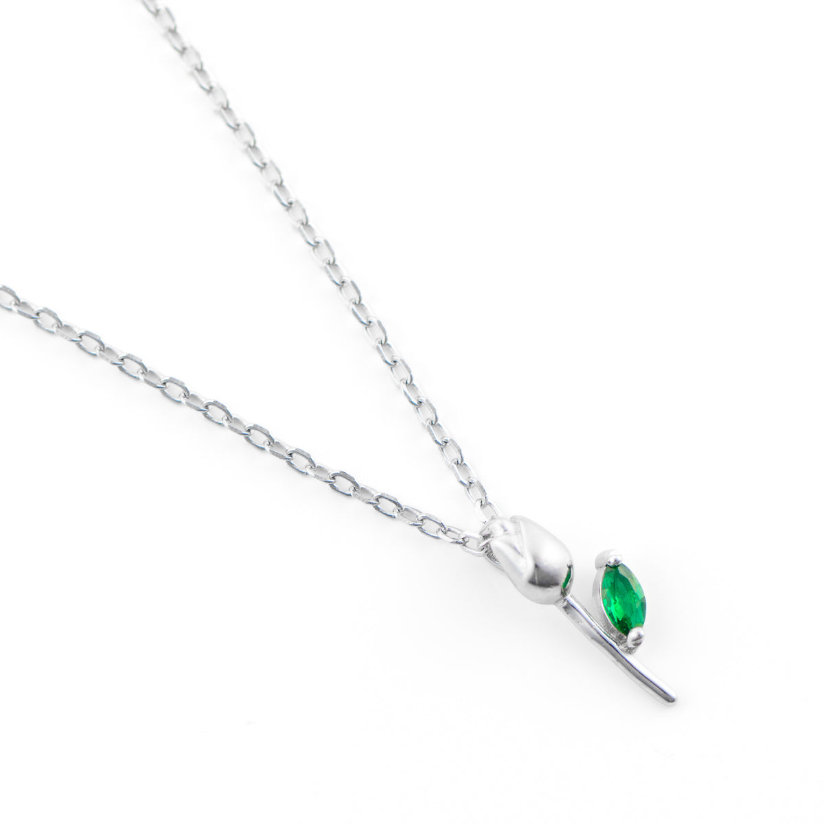 Lanț Petite Tulipe din argint 925 placat cu rodiu, cu piatră zirconia elegantă – bijuterie delicată Maison La Stéphanie, perfectă pentru cadouri de sărbători, 8 Martie sau aniversări.