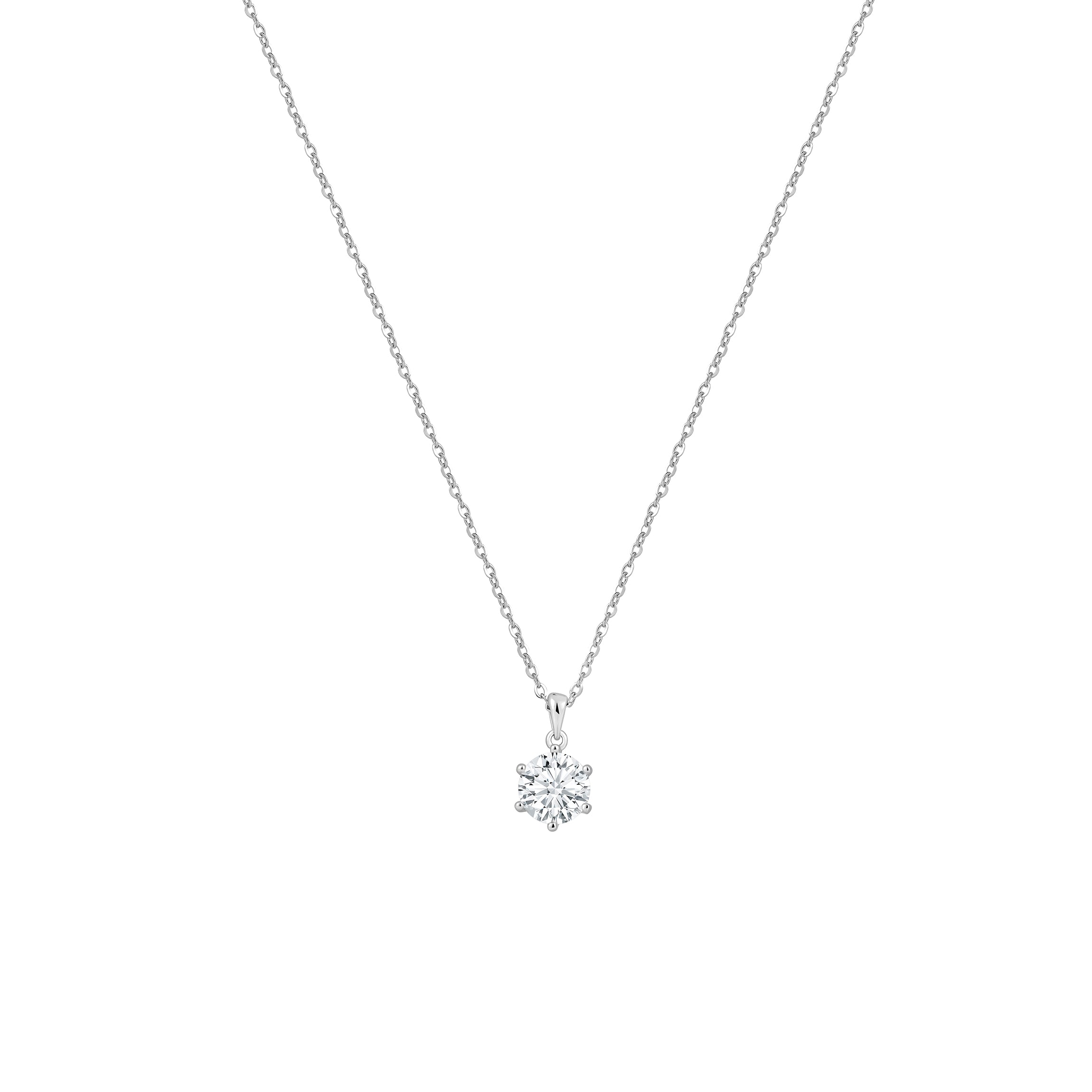 Lănțișor din argint 925 placat cu rodiu, cu moissanit de 1 ct și design minimalist. Bijuterie elegantă, ideală pentru purtare zilnică.