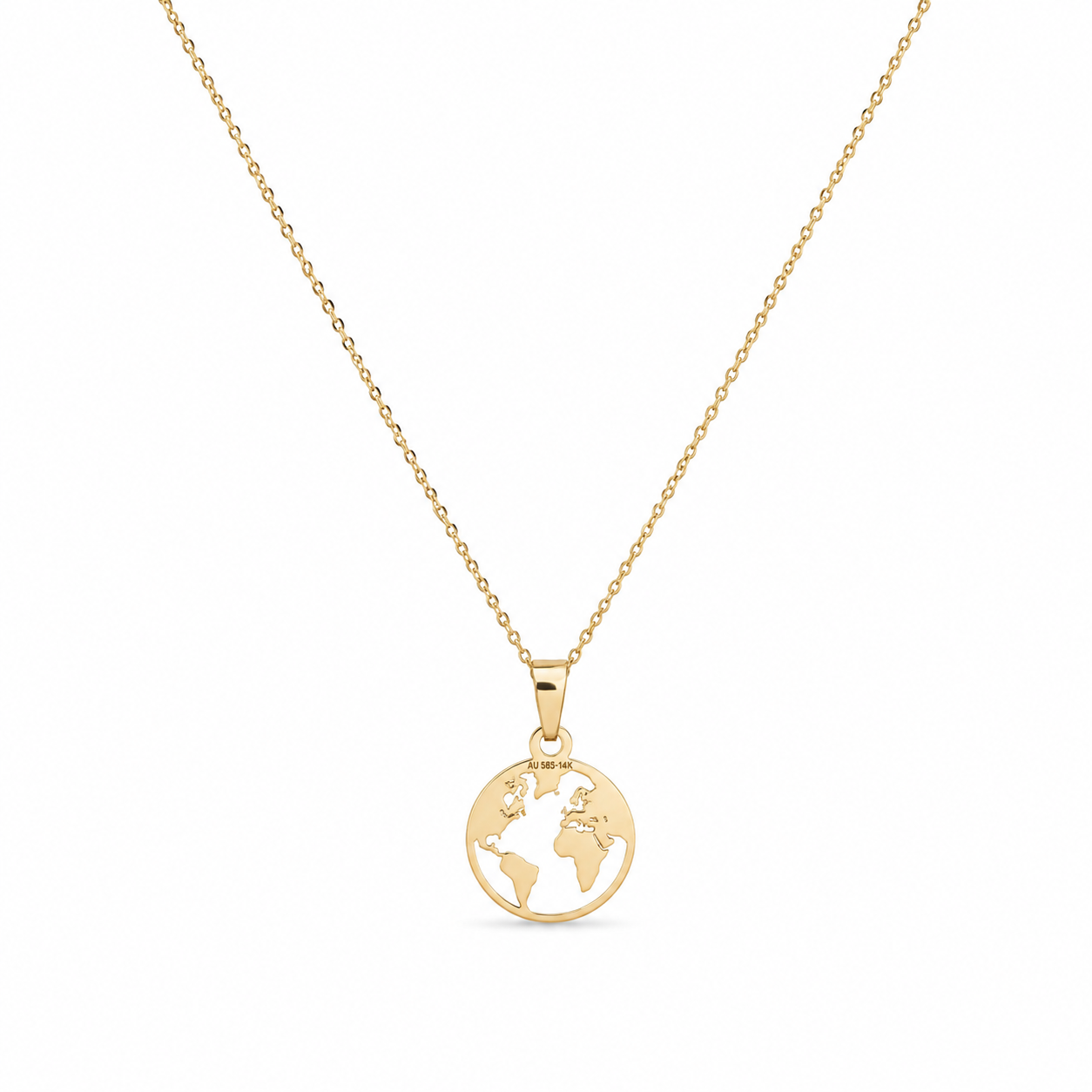 Lănțișor Travel Lover – Harta Lumii din Aur 14K. Pandantiv delicat inspirat de pasiunea pentru călătorii, realizat din aur autentic 14K. O bijuterie simbolică pentru iubitorii de aventură și destinații noi.